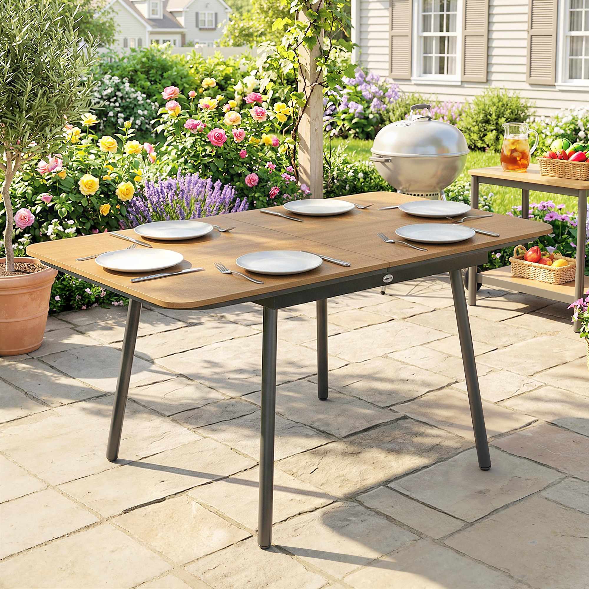 Utomhusmatbord 140x80 cm, 6 platser, teak WPC-skiva