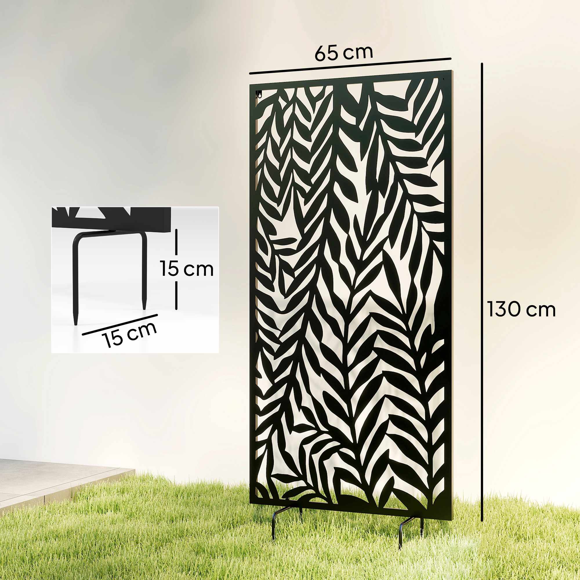 Utomhusskärm, metall, 65x130 cm, svart