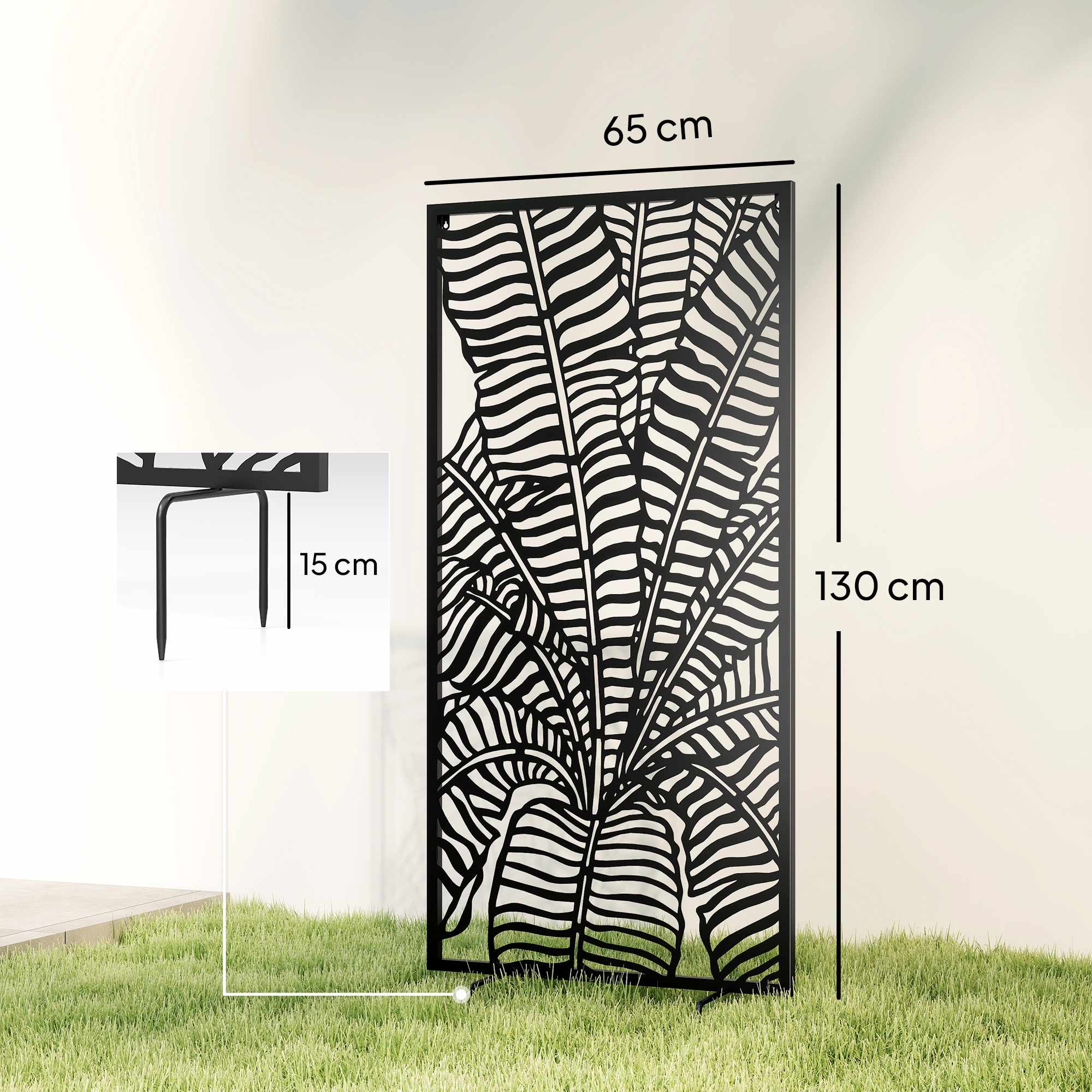 Utomhusskärm, metall, väggmonterbar, 65x130 cm