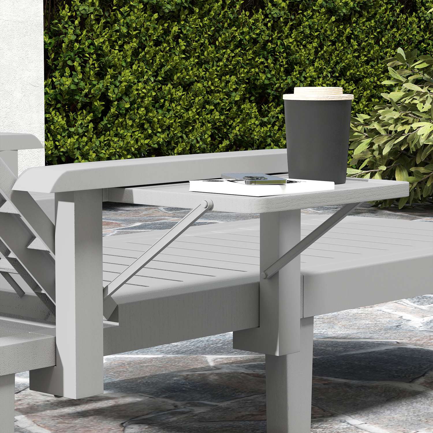 Utomhus solstolsset, trälook, justerbar i 5 positioner