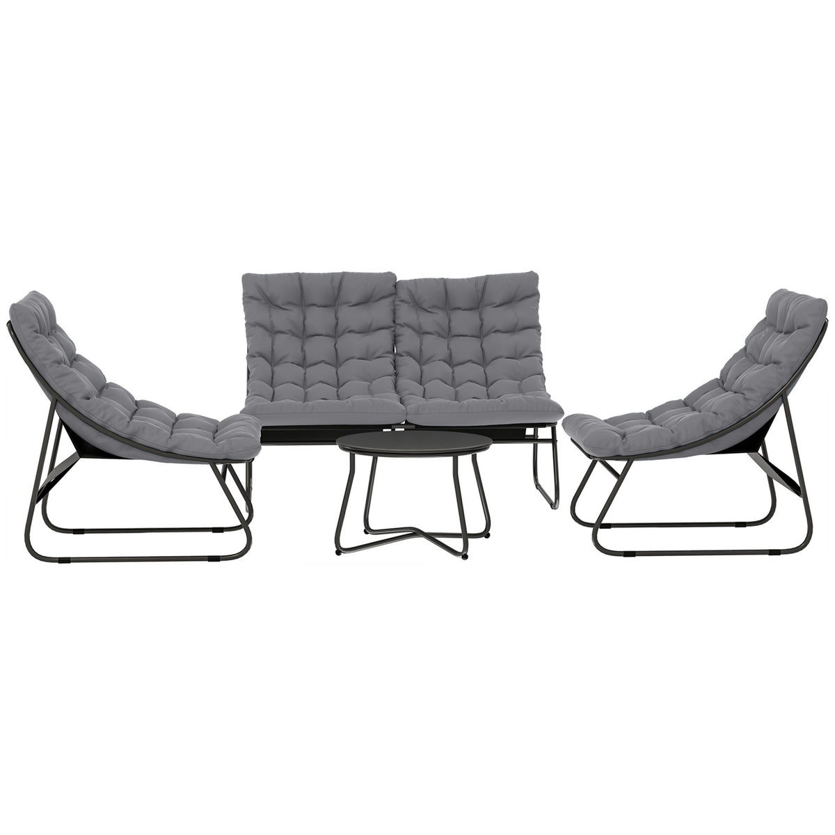 Salon de jardin en acier d'extérieur pour 4, résistant aux intempéries, gris