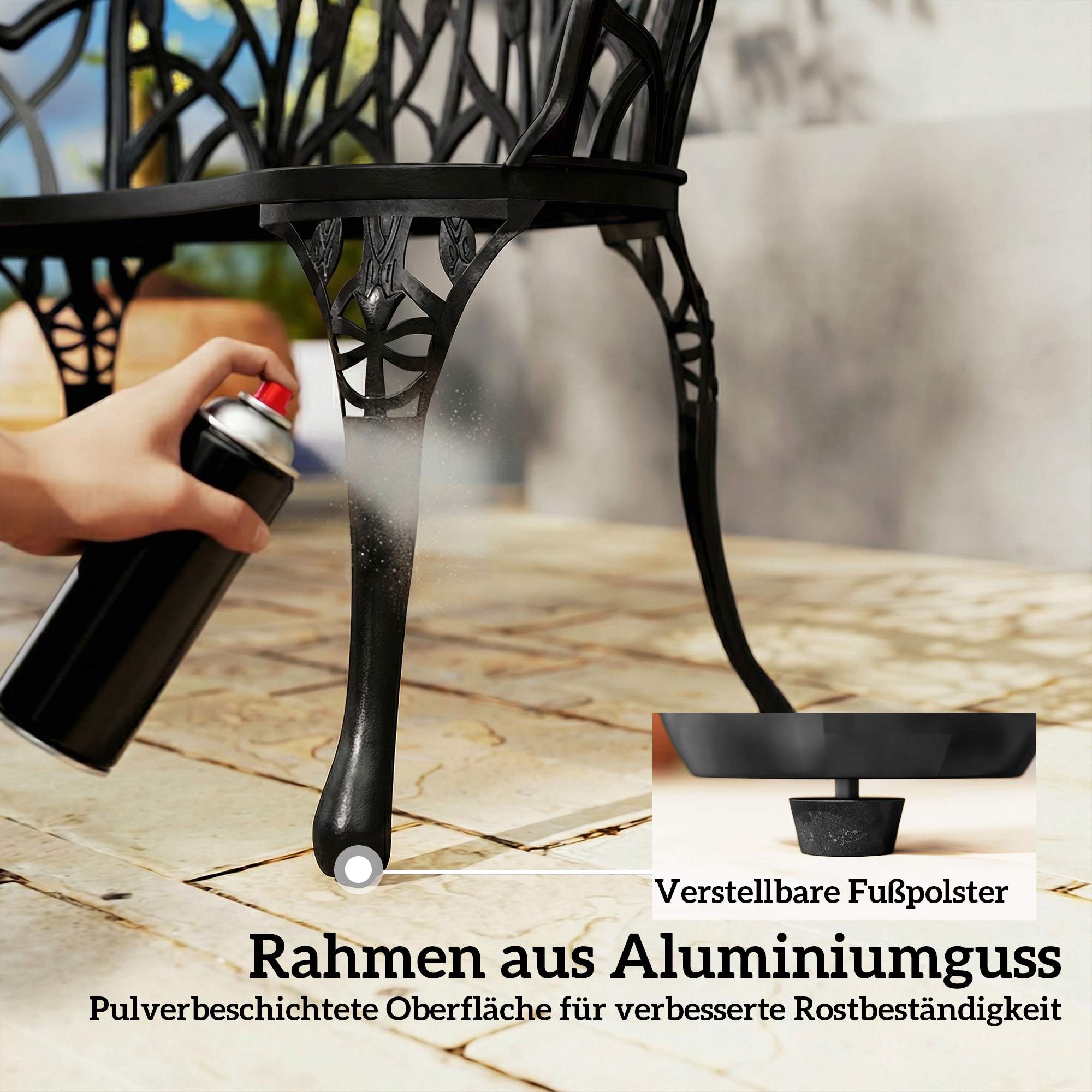 Utomhus trädgårdsbänk i gjuten aluminium, svart, 2-sits