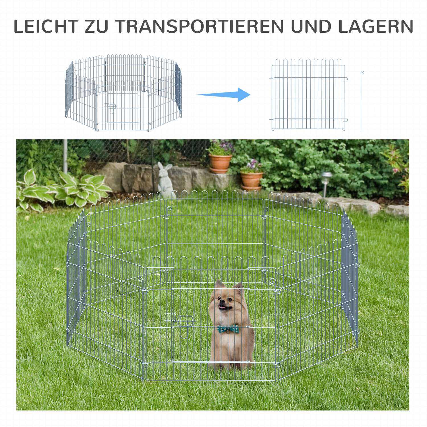 Utomhus valp lekhage staket, 8 paneler, B63 x H60 cm