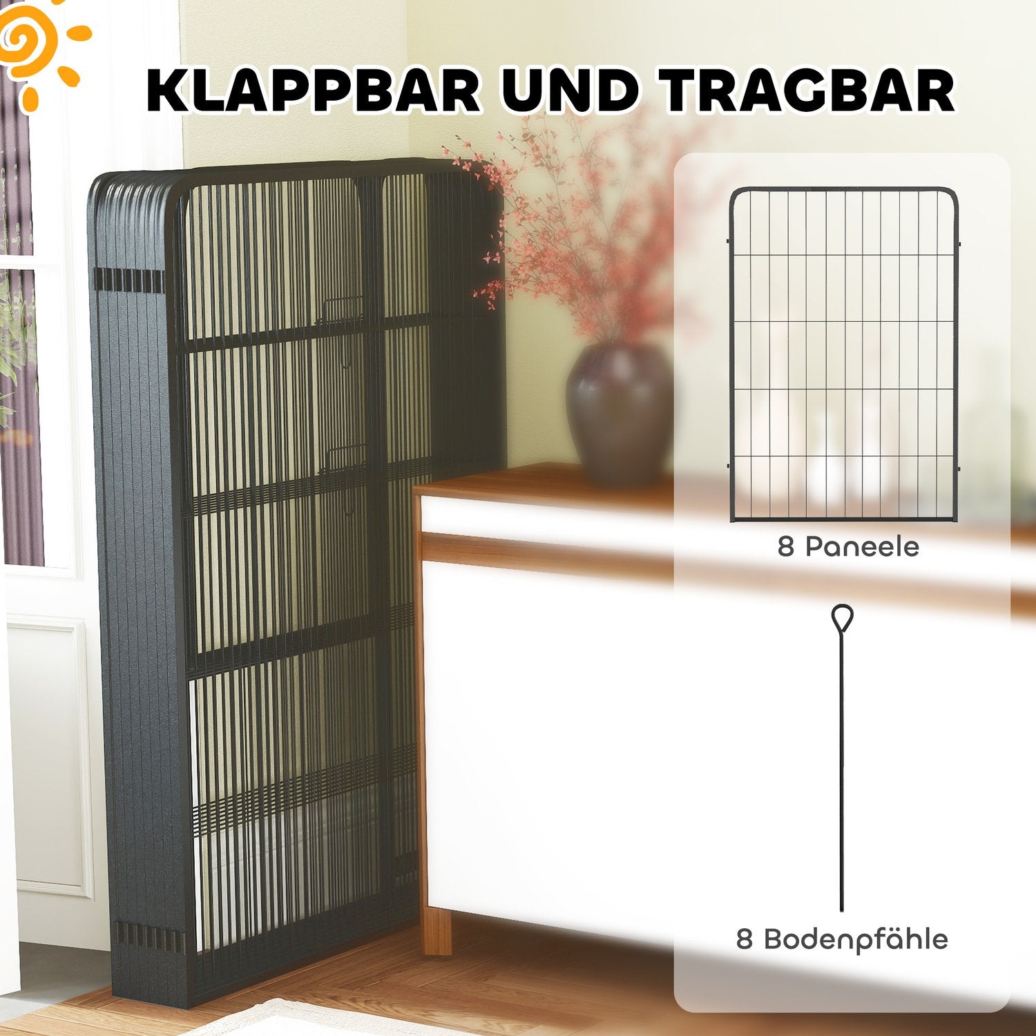Utomhusvikbar valplekhage – 8-panel, 100 cm höjd