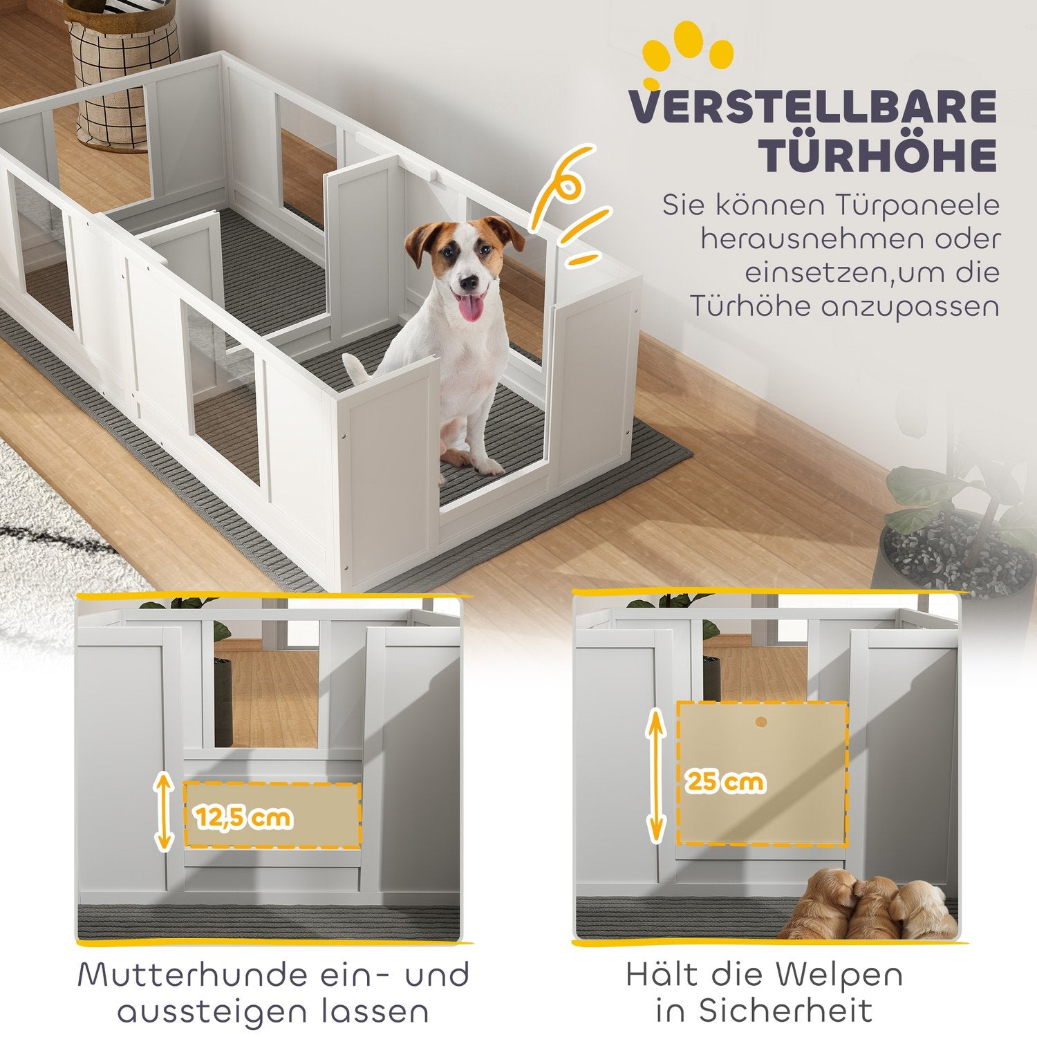 Valplekhage med tvättbar matta och justerbar dörr, vit