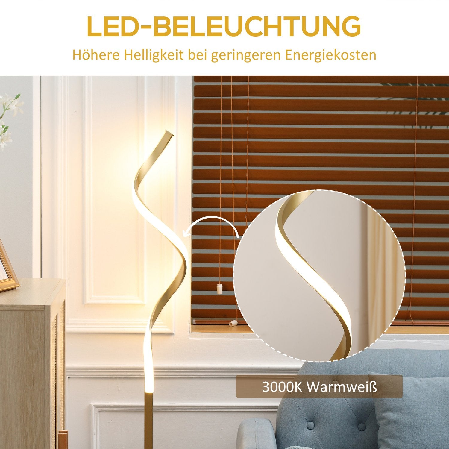 Varmvit LED Spiral Golvlampa, Vattentät, 10W
