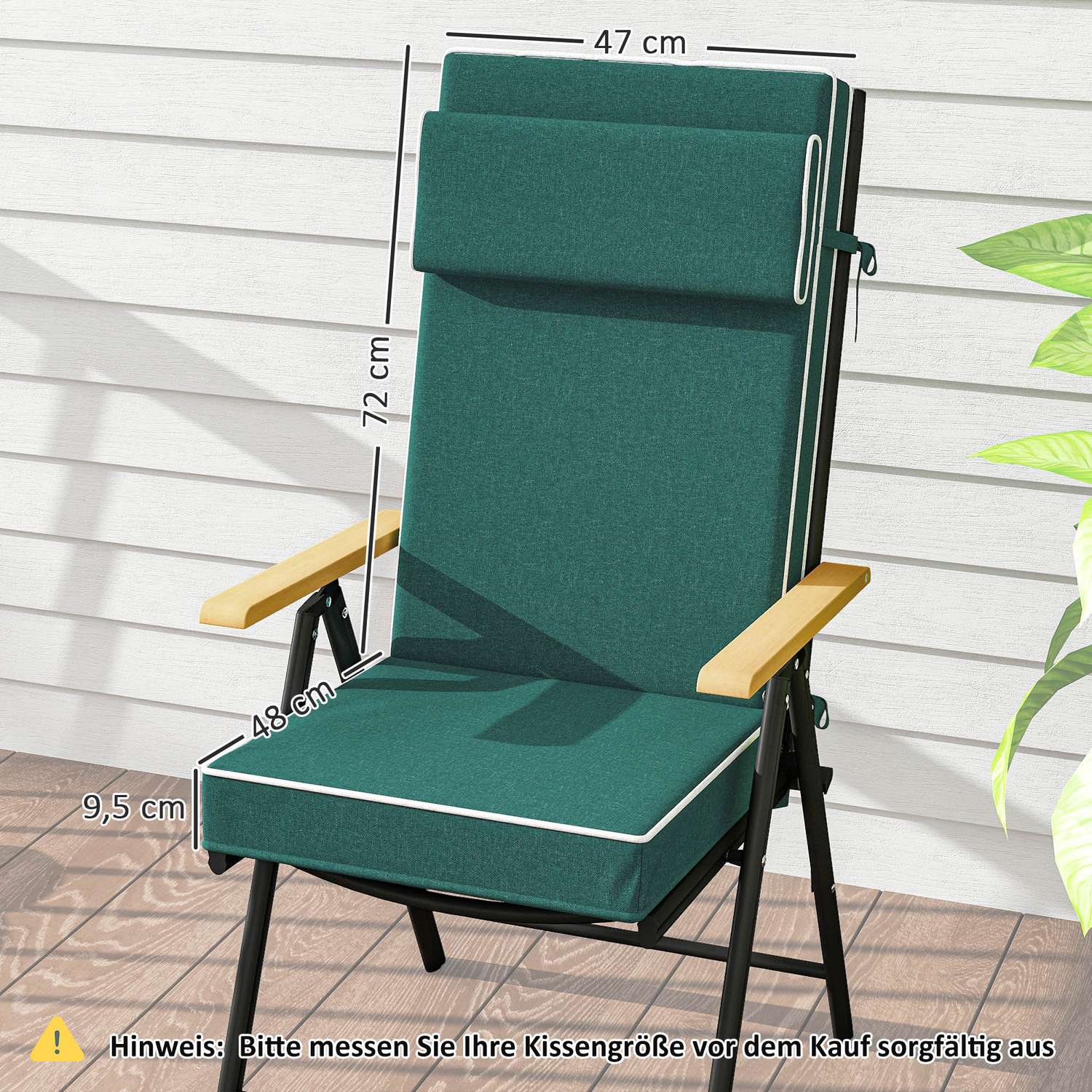 Vattenavvisande grön sittdyna med knytband – 120x47x9,5 cm