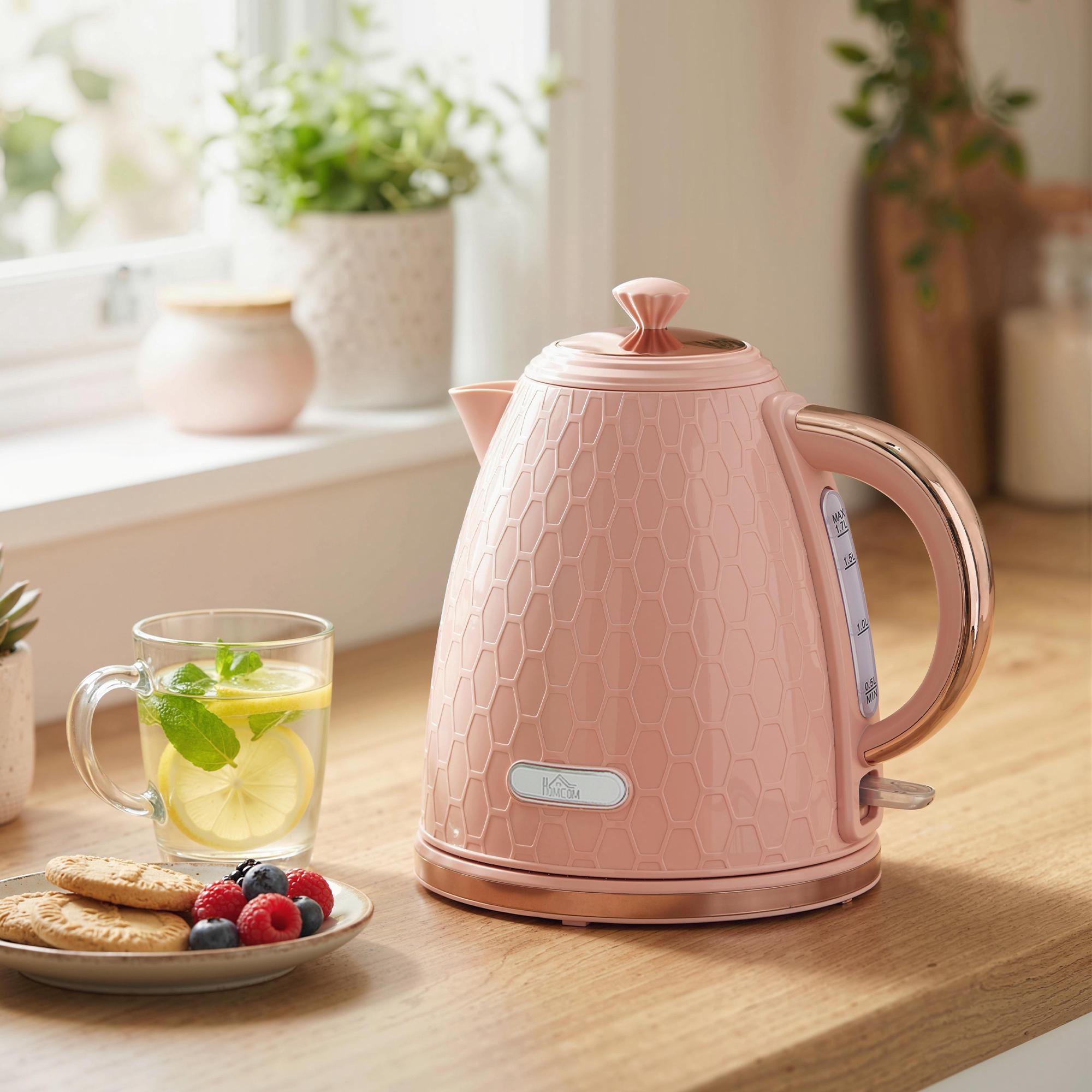Vattenkokare 1,7 l, snabbkokning, 2200 W, sladdlös, rosa