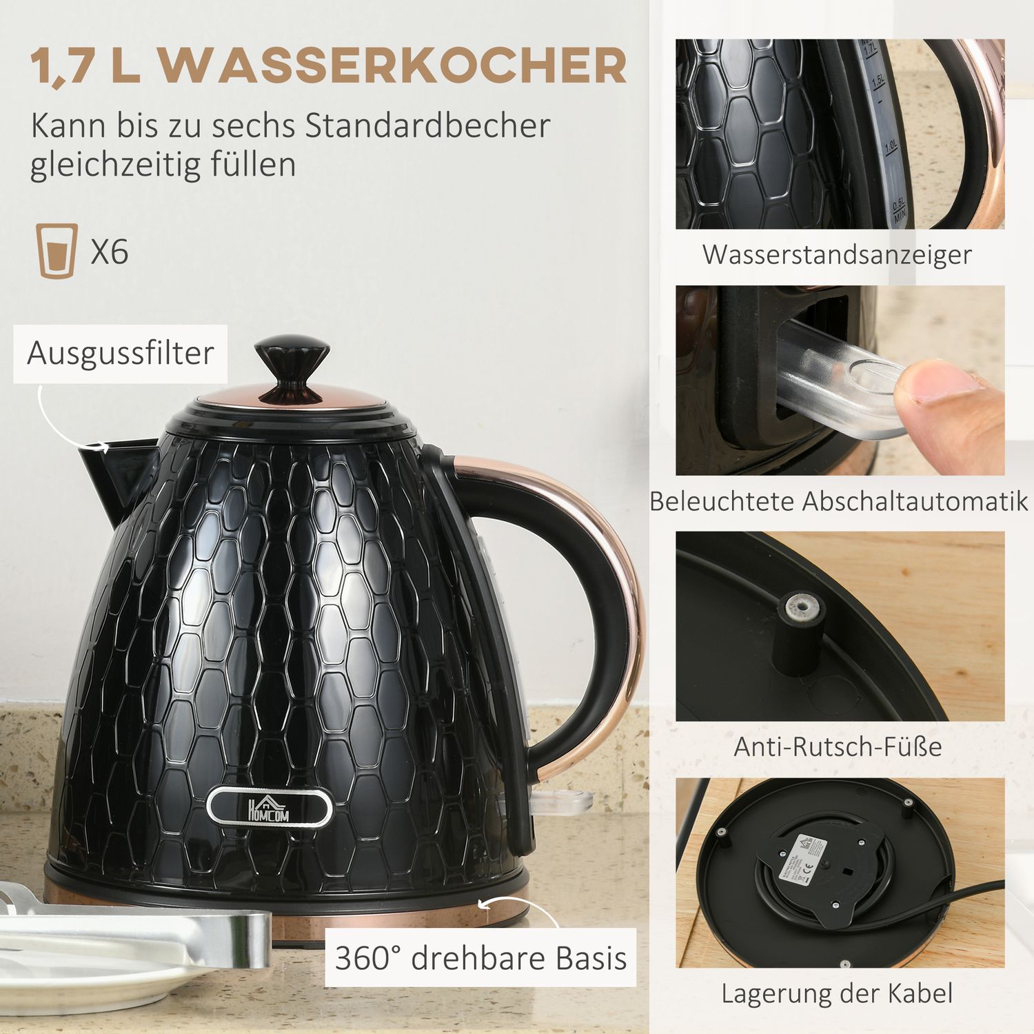 Vattenkokare och brödrost, 1,7 l, multiläge, LED-display