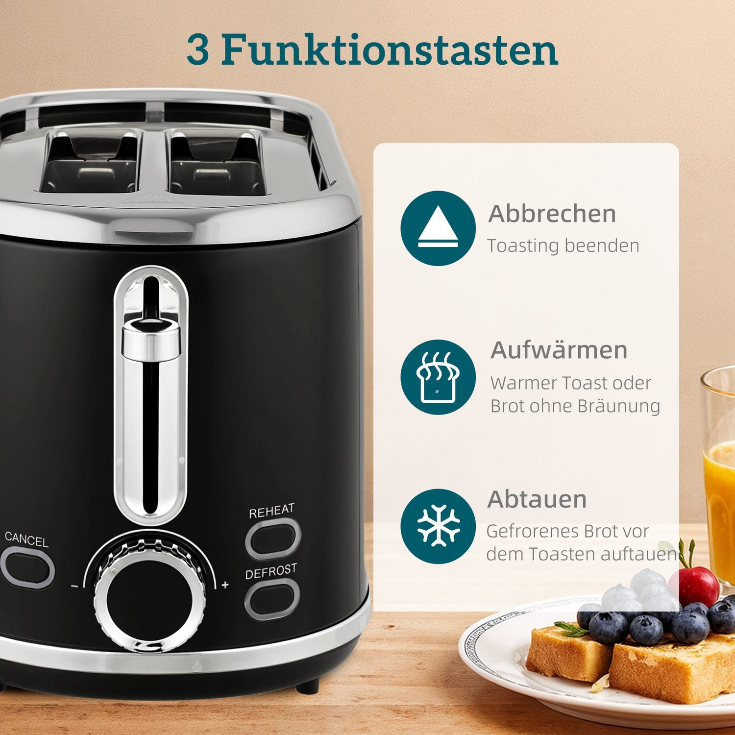 Vattenkokare och brödrost, LED-display, 1,7 l, 2200 W, svart