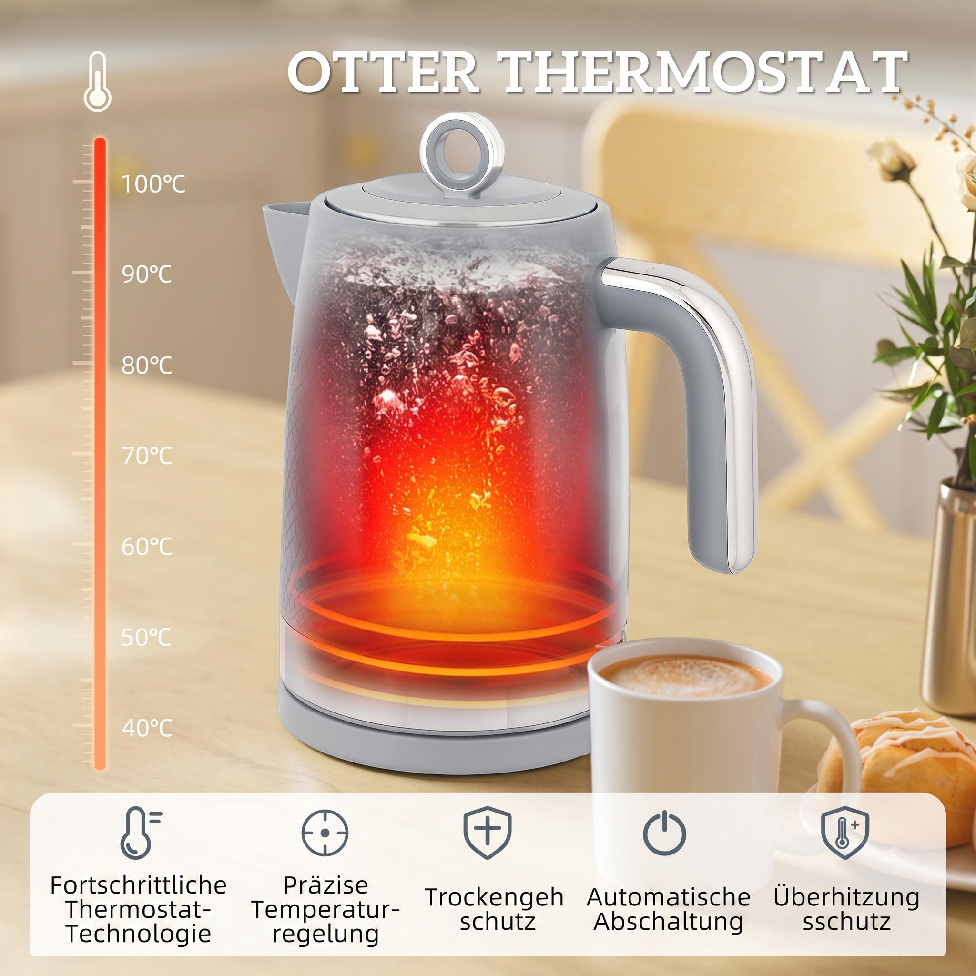 Vattenkokare och brödrostset, 1,7 l 2200 W snabbkokning, brödrost för 4 skivor