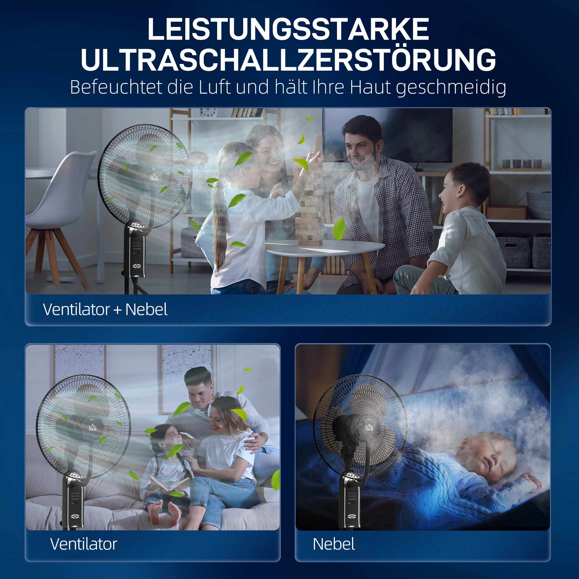 Vattenkylningsfläkt med luftfuktare, 3 hastigheter, svart, 75W