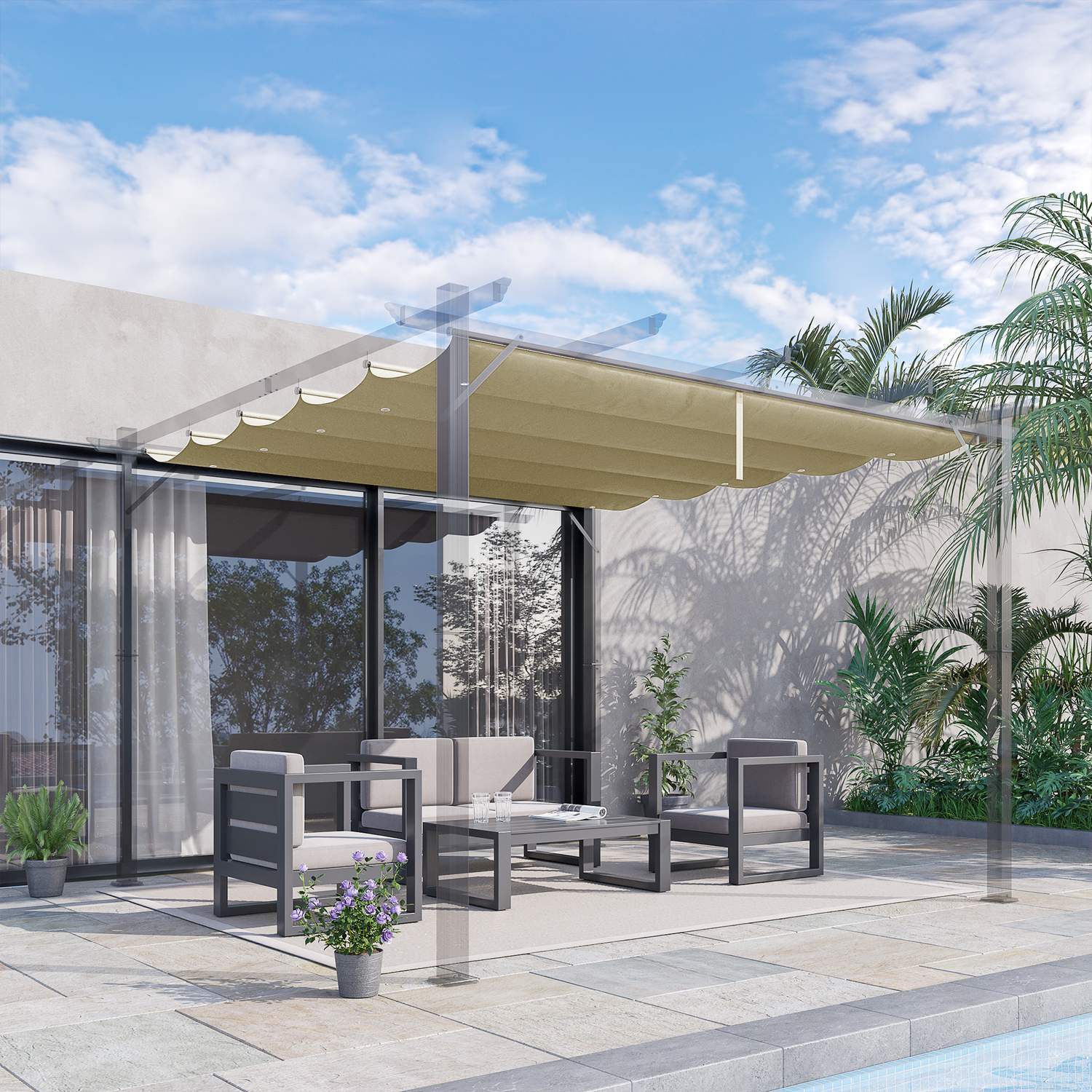 Vattentät 3x3m Pergola Takbyte, beige kapell