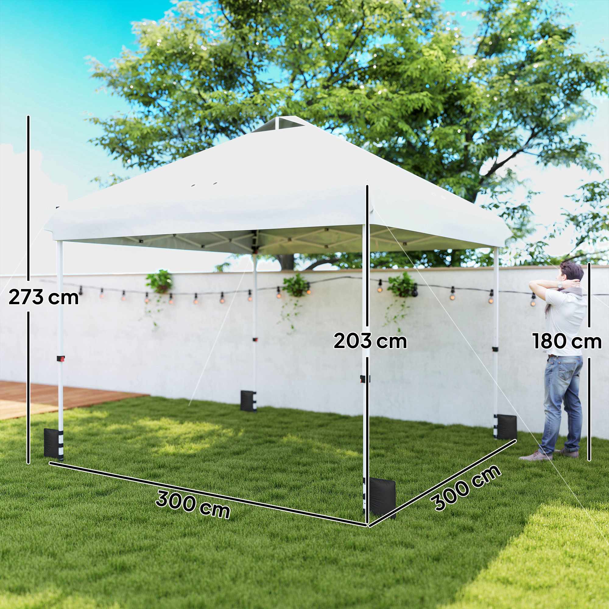 Vattentät 3x3m hopfällbar paviljong, UV 50+ med sandsäckar