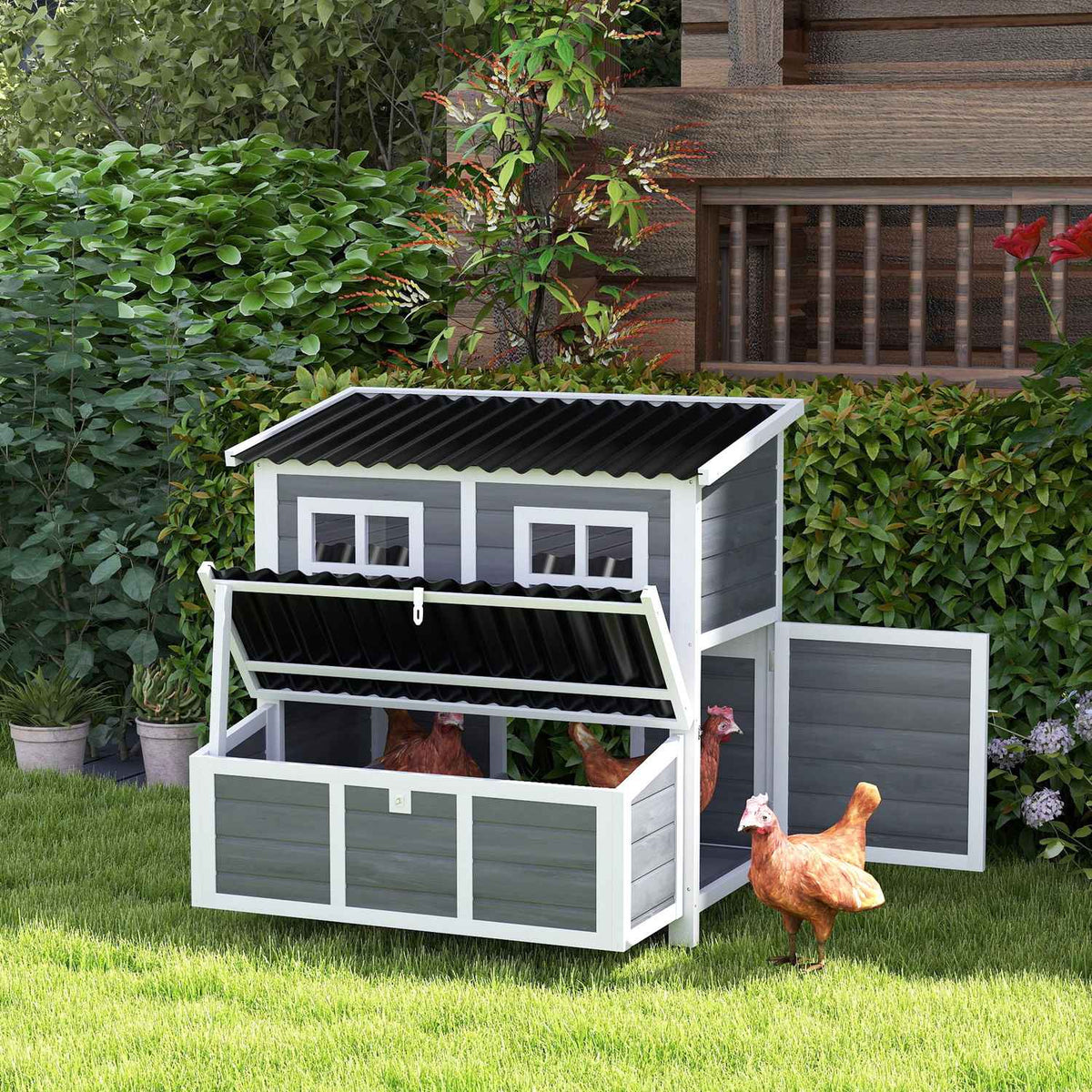 Poulailler imperméable en bois de sapin avec pondoir pour 4-6 poules
