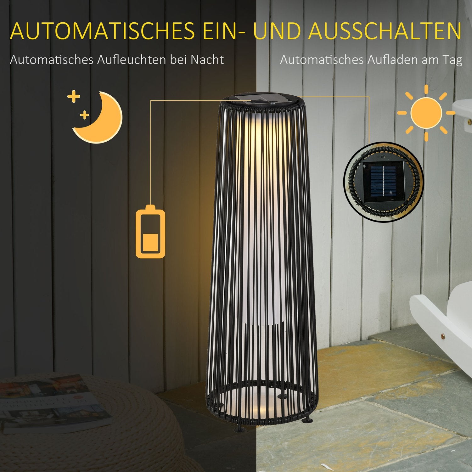 Vattentät Solar Garden Light med Sensor, Svart, 21,5x61 Cm