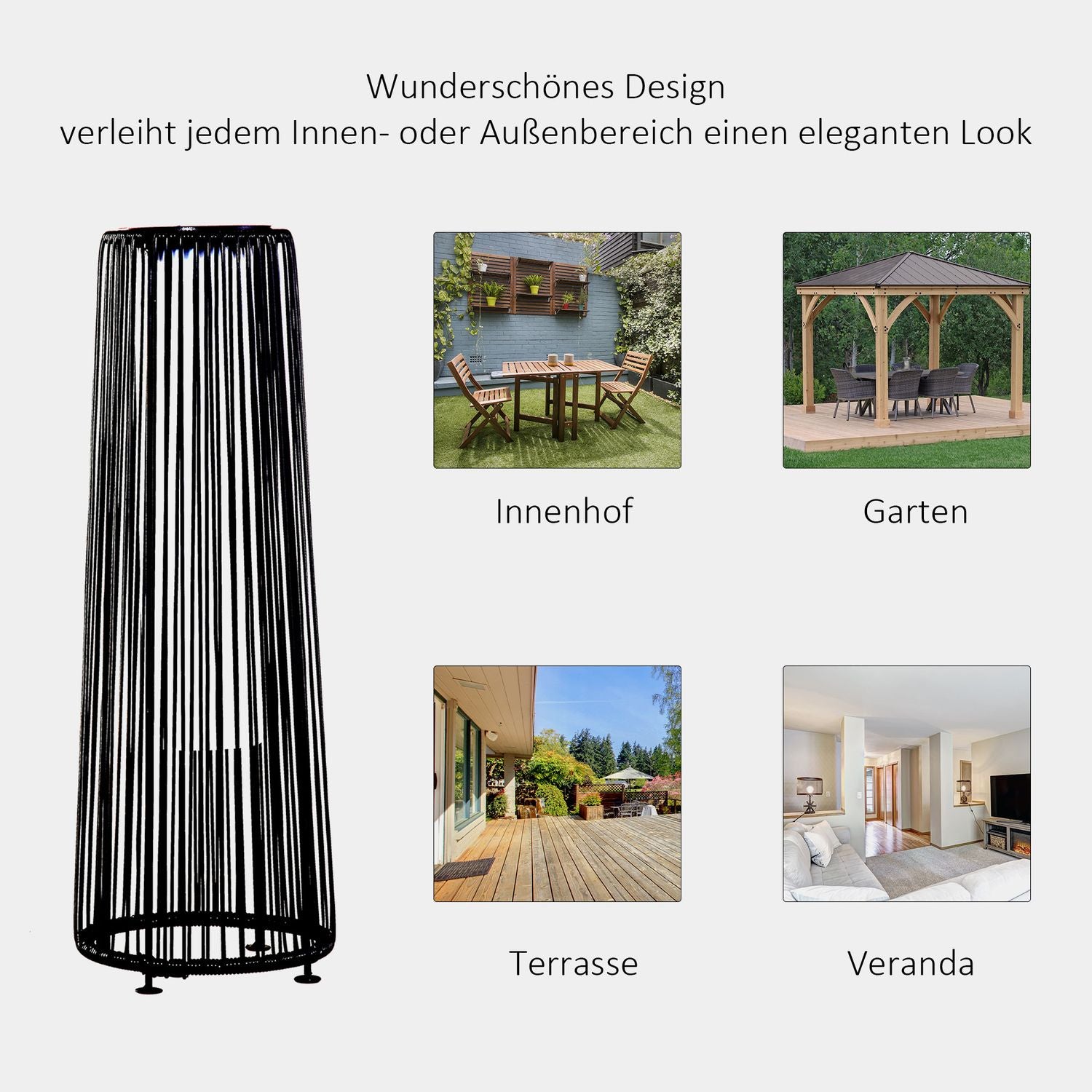 Vattentät Solar Garden Light med Sensor, Svart, 21,5x61 Cm