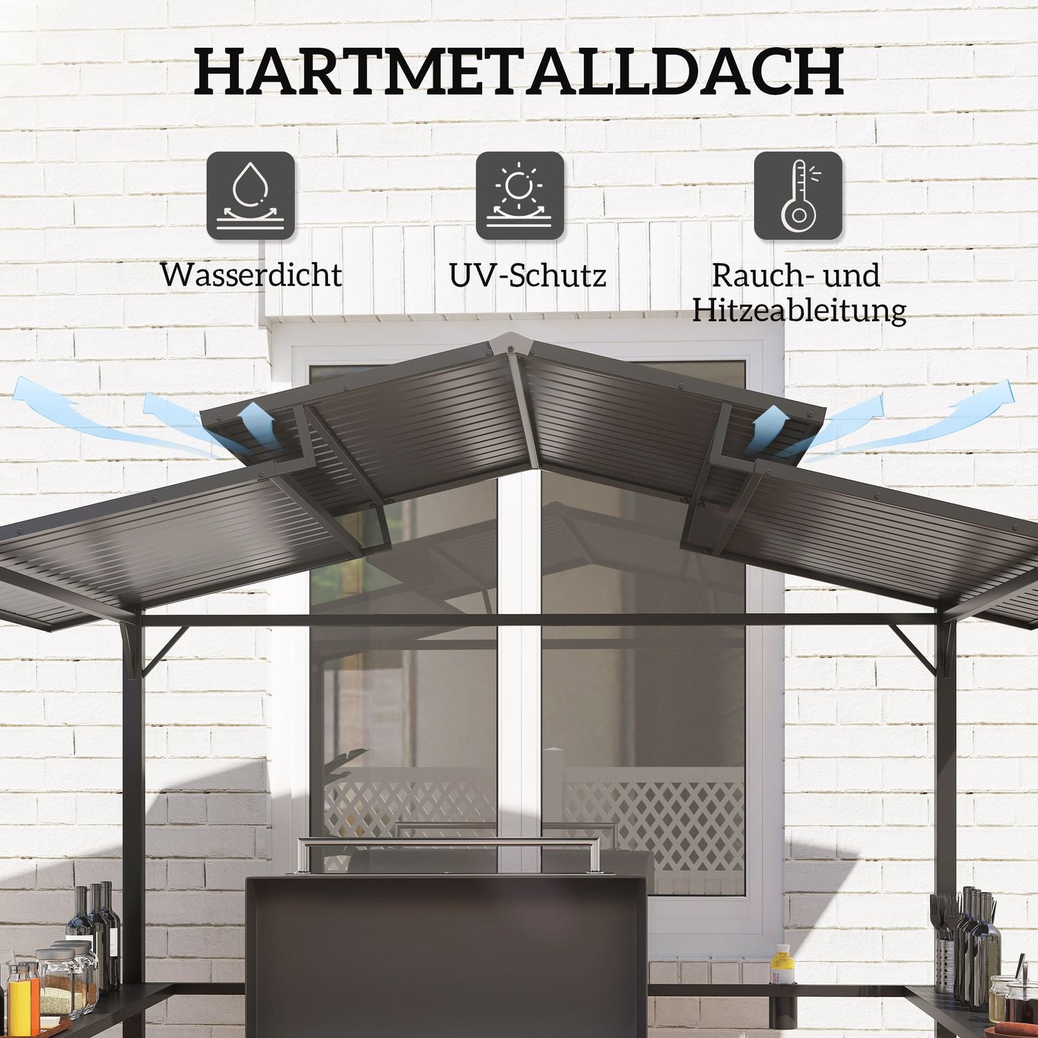 Vattentät grillpaviljong med UV-skydd – 250x160x250cm