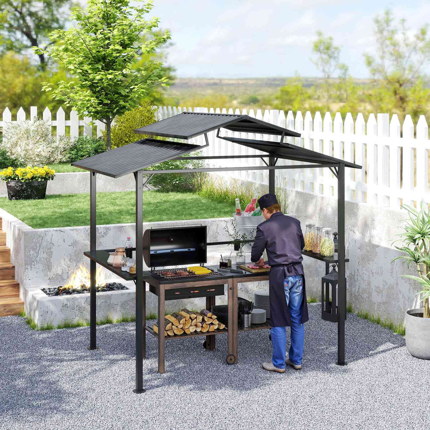 Vattentät grillpaviljong med UV-skydd – 250x160x250cm