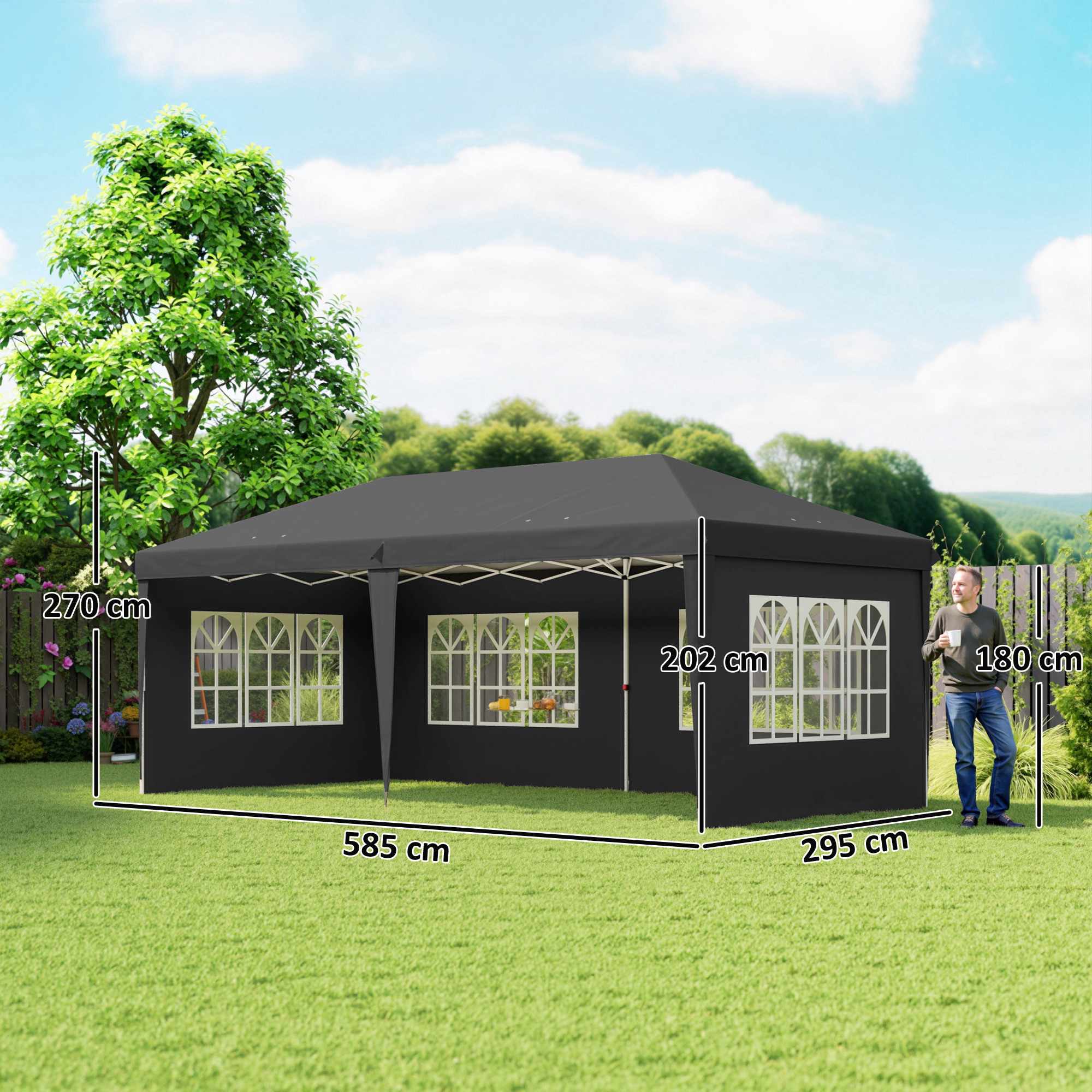 Vattentät popup-paviljong 3x6m med UV-skydd, svart