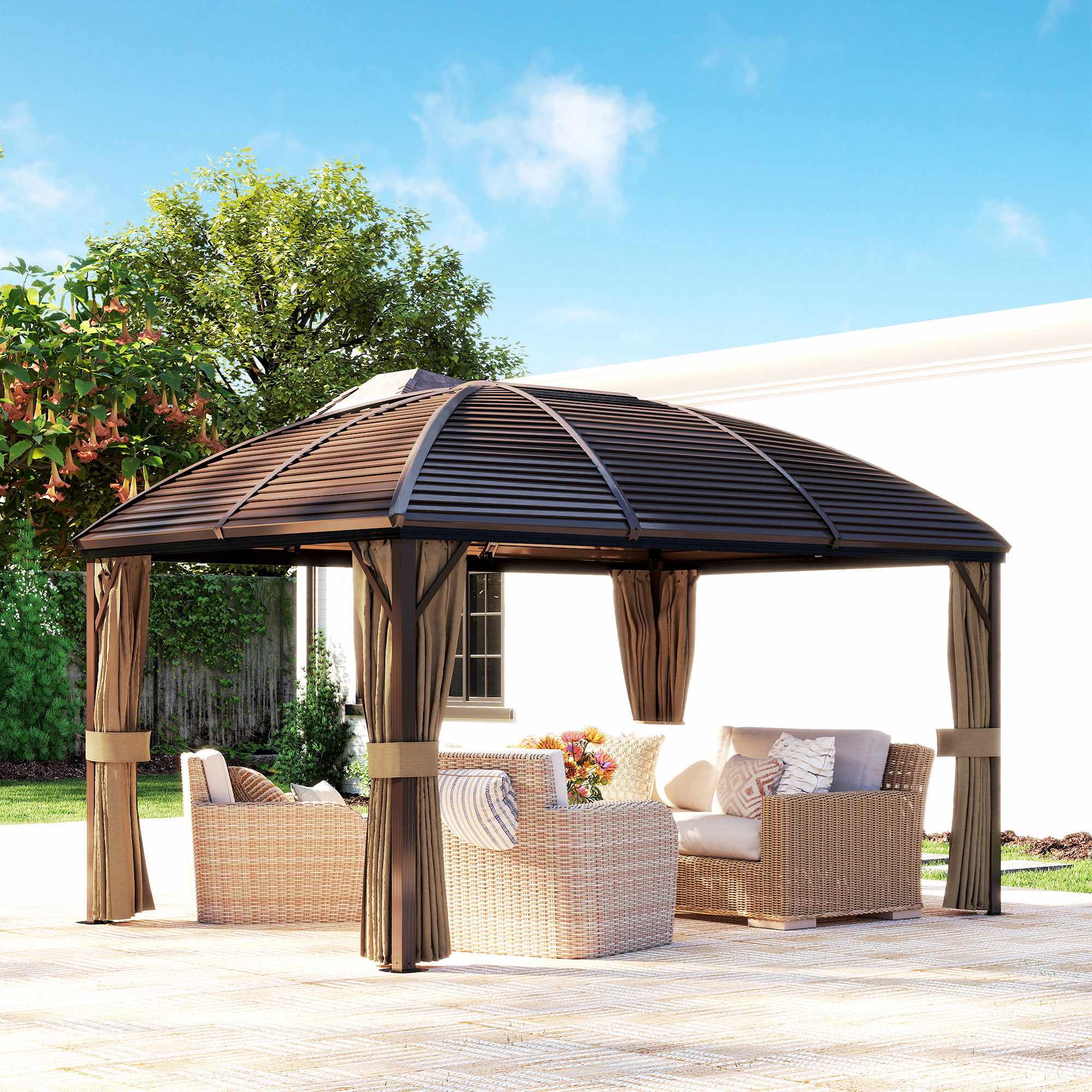 Vattentät trädgårdspaviljong, 4 x 3 x 2,8 m, brun