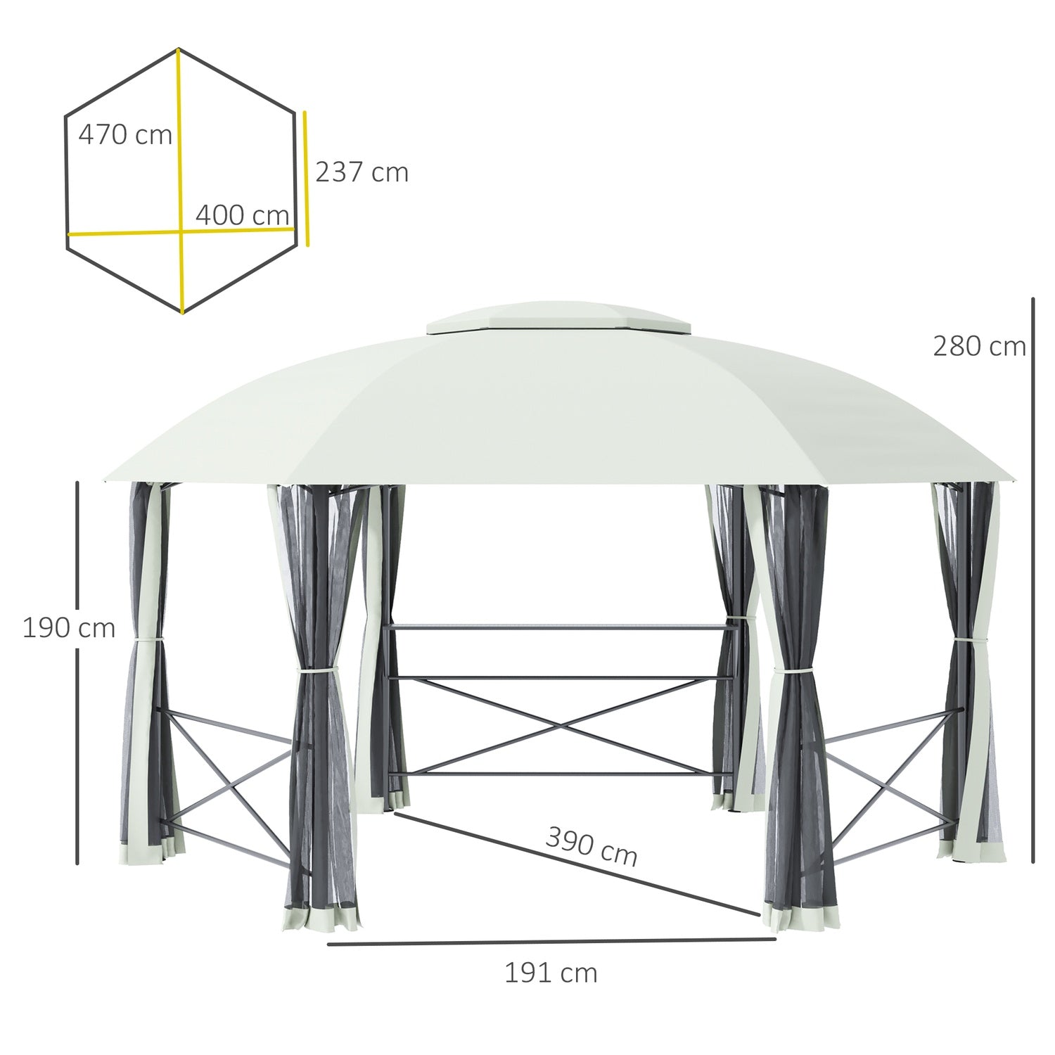 Väderbeständigt 4x5M trädgårdspaviljongtält, stål & polyester