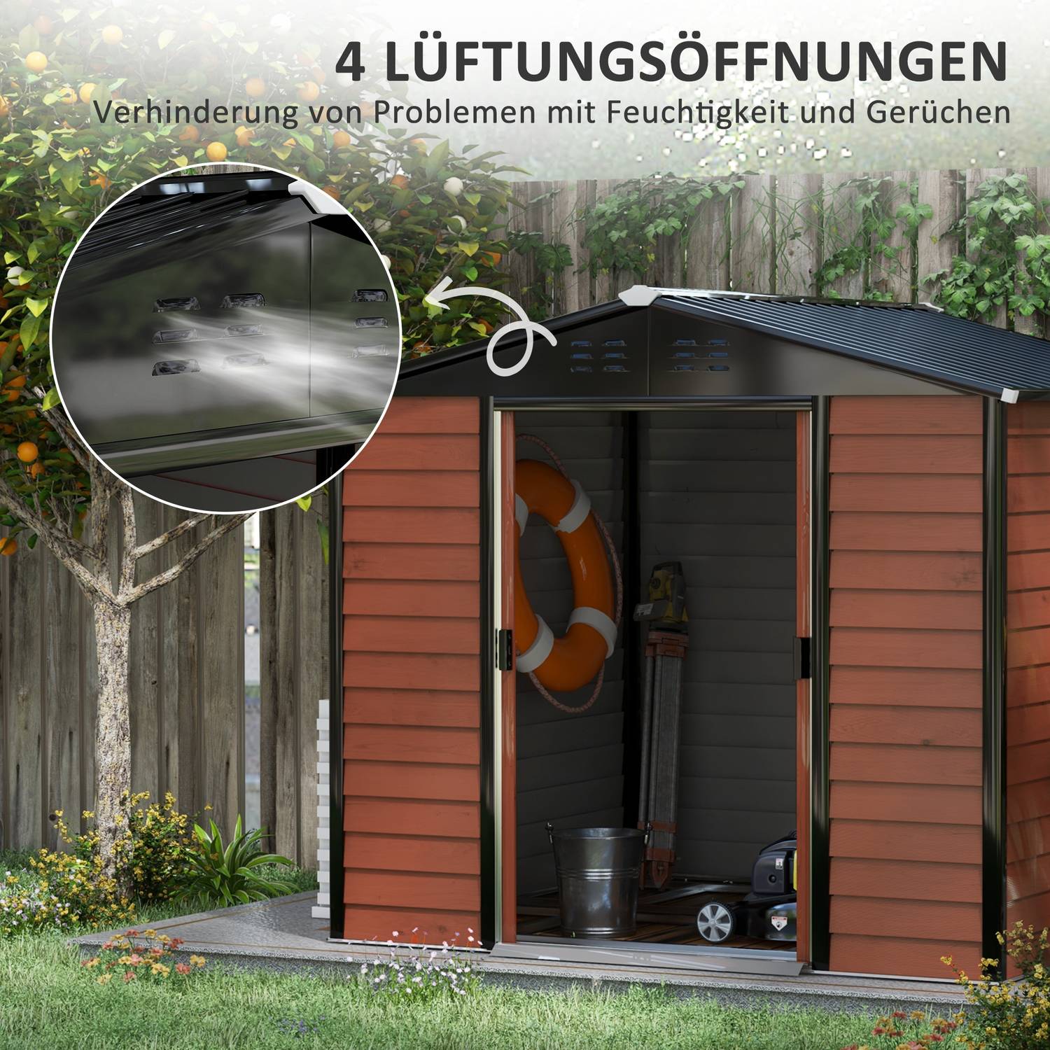 Väderbeständig teakstål Trädgårdsbod, 4,4m², skjutdörr