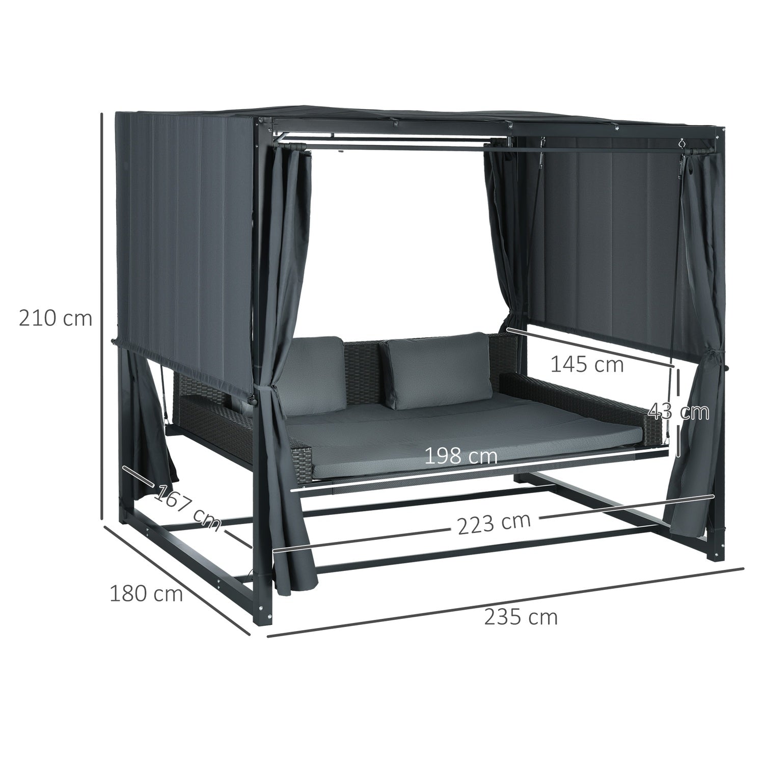 Väderbeständig trädgårdssäng med pergola och kudde