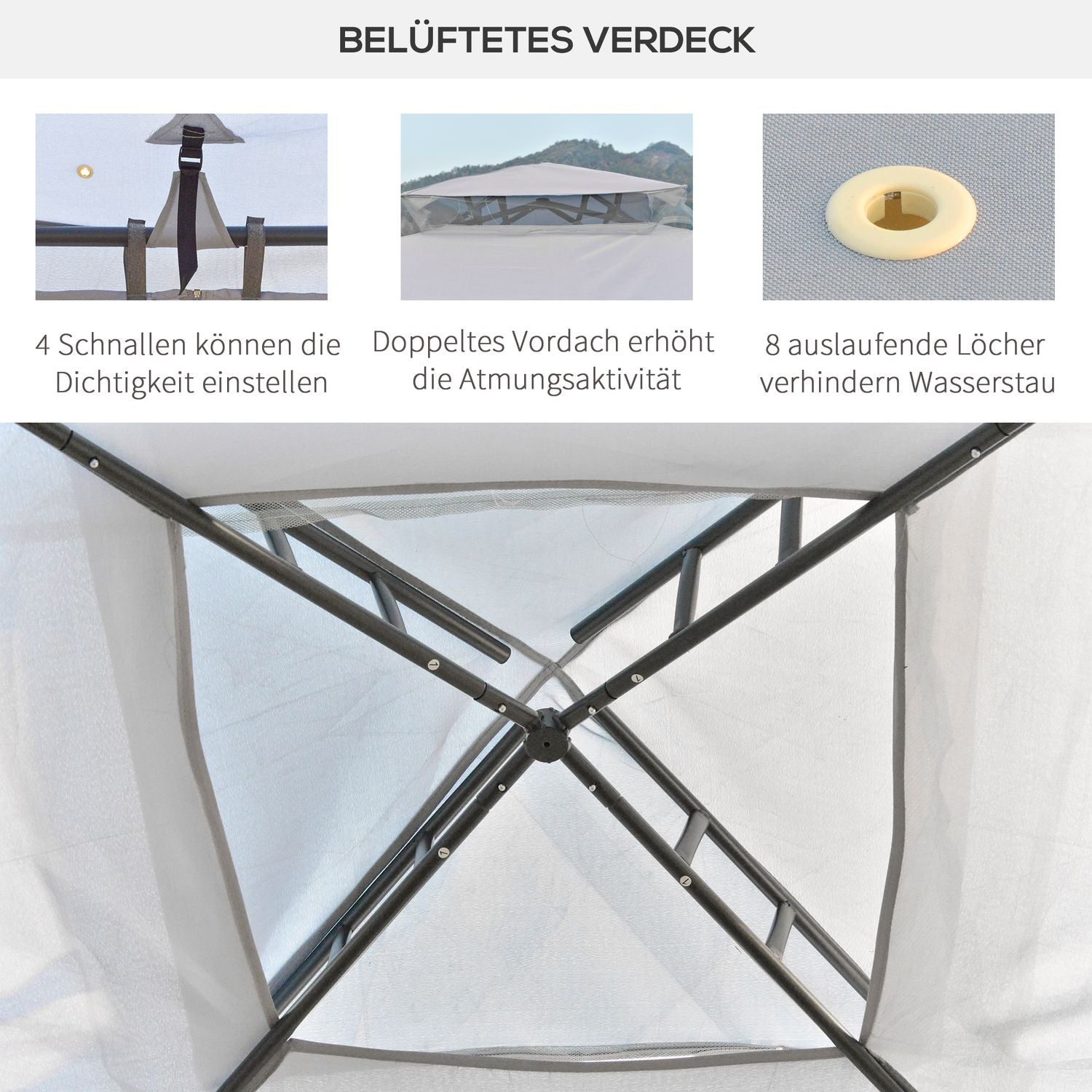 Väderbeständigt utomhusträdgårdspaviljongtält, 3x3x2,6m, ljusgrå