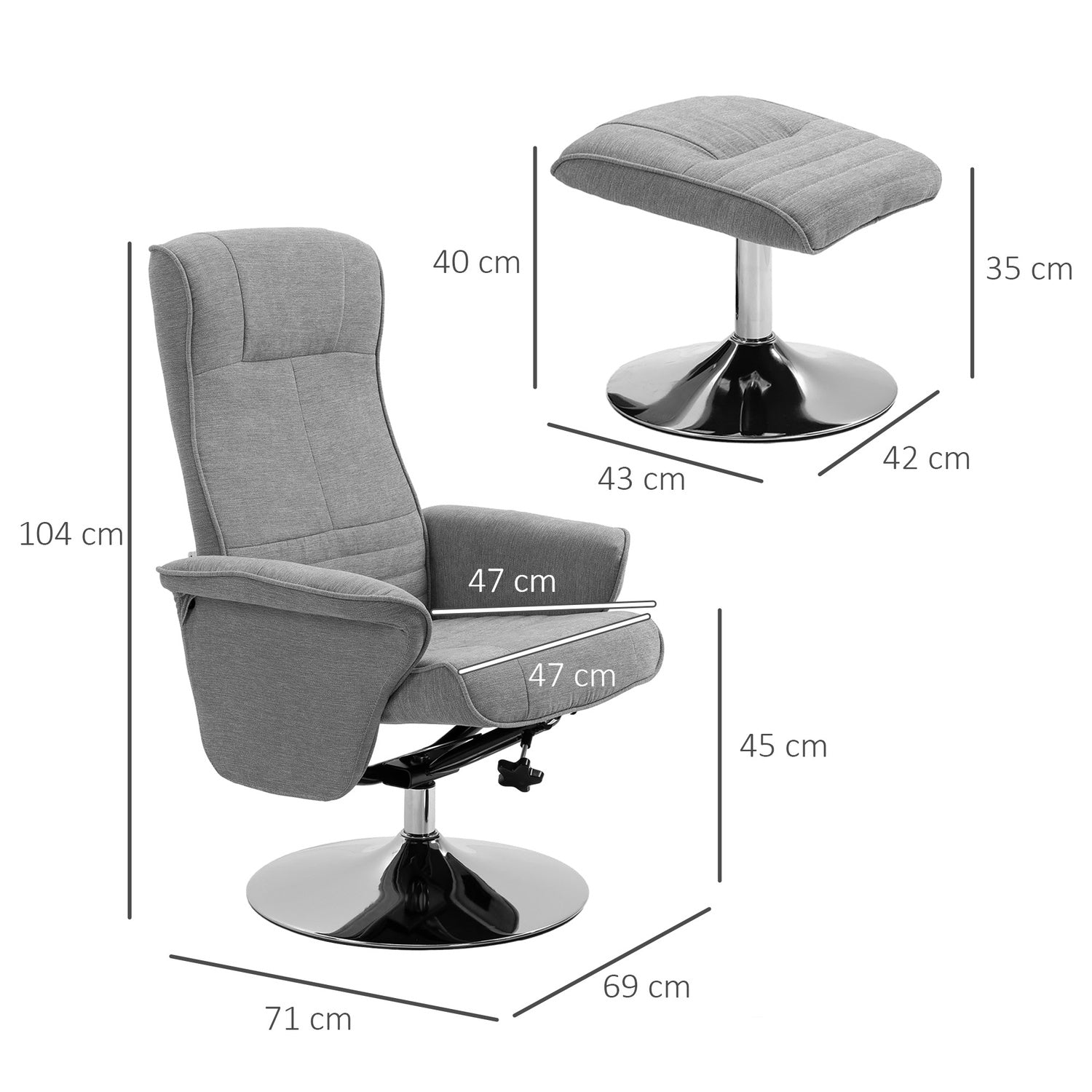 Velvet Grey Liggande TV-stol, Vridbar, Stöder 150 kg