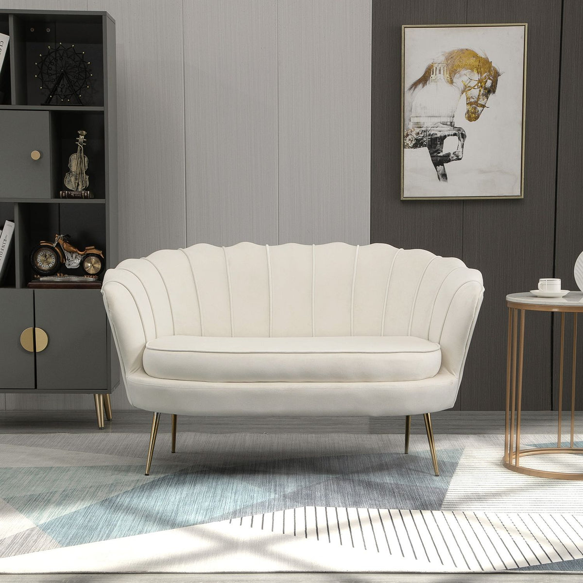 Velvet Loveseat-soffa, Klädd, 2-sits, Cream