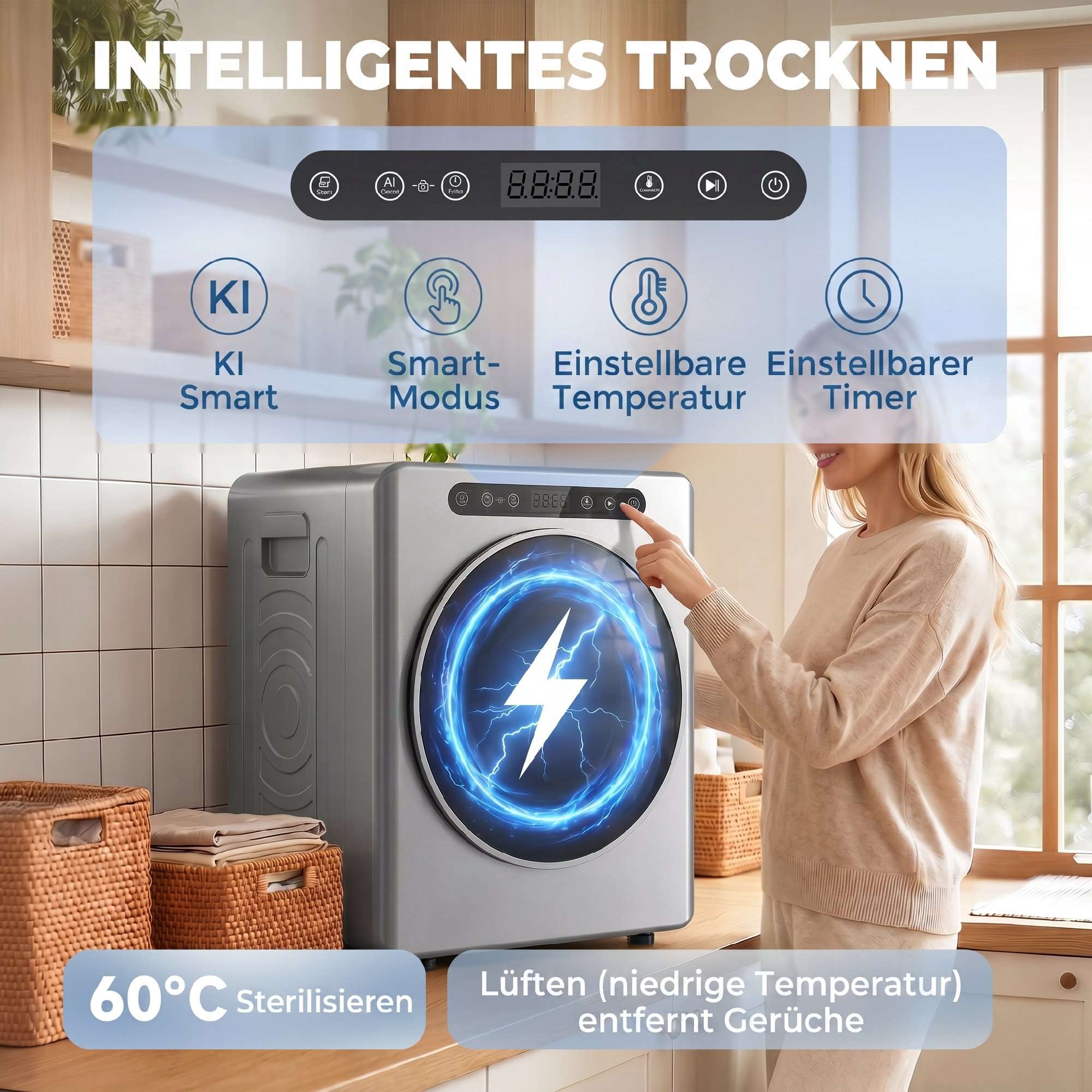 Ventilerad torktumlare 5 kg, 1000 W, kompakt, silver