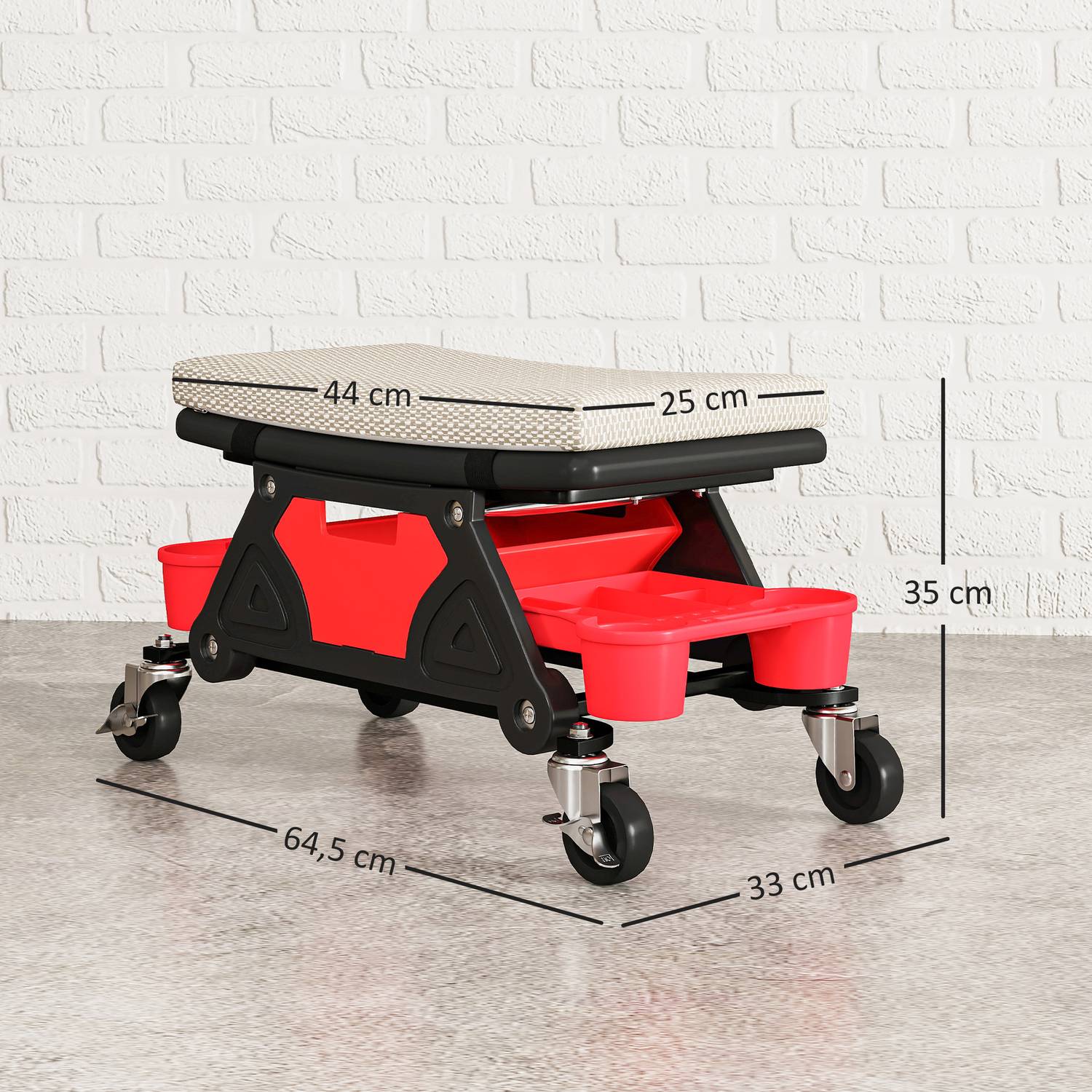 Verkstadspall med hjul, förvaringsyta 35 cm hög, rullpall, lastkapacitet upp till 135 kg, grå