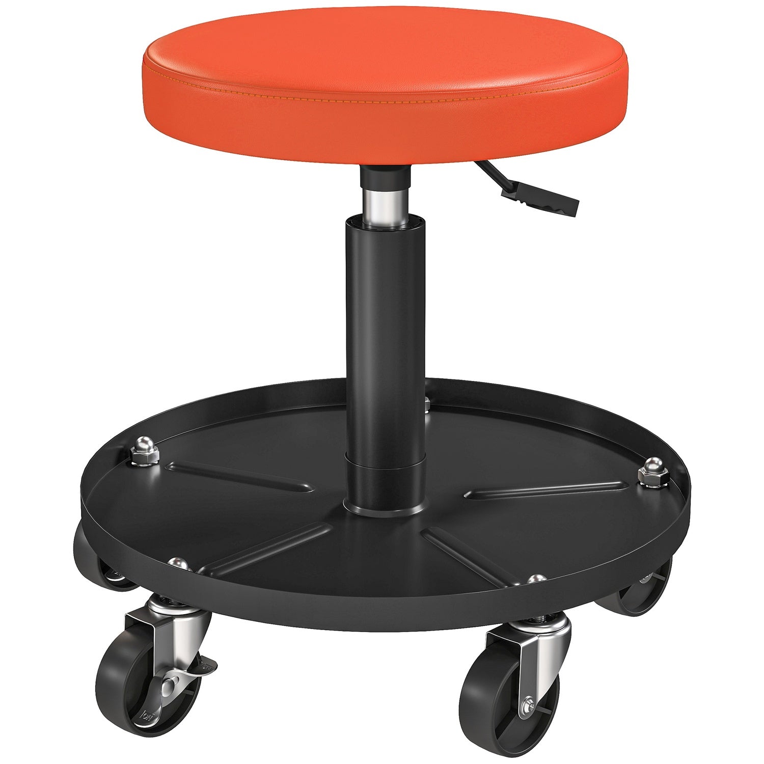 Verkstadspall med hjul, höjdjusterbar från 38-50cm, lastkapacitet upp till 135 kg, Orange