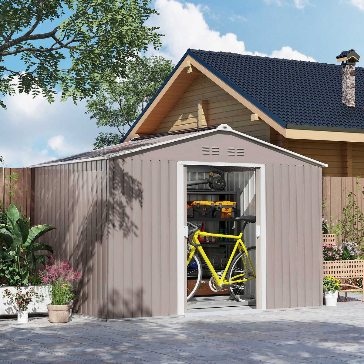 Abri à outils en acier galvanisé, 4,9 m², verrouillable et résistant aux intempéries