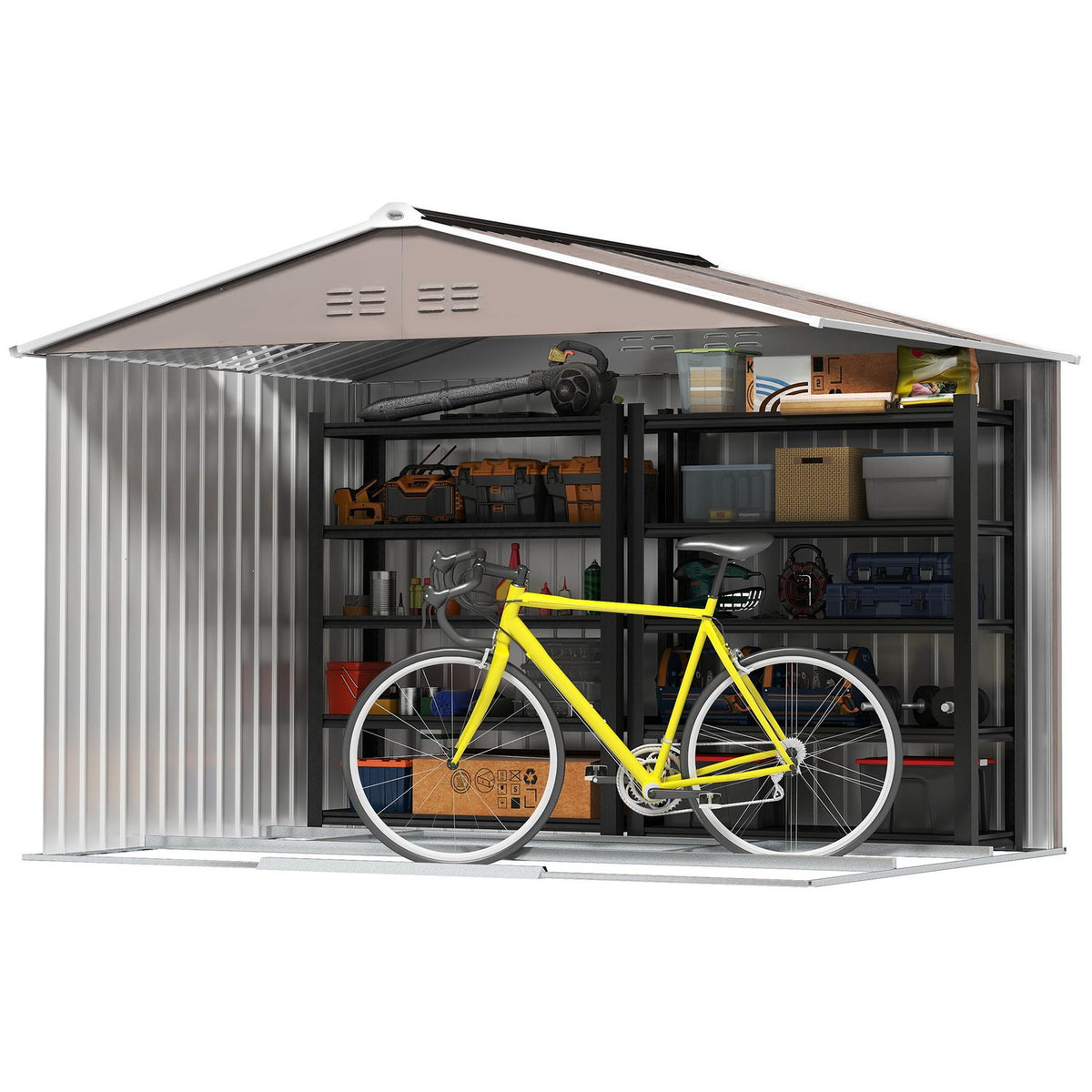 Abri à outils en acier galvanisé, 4,9 m², verrouillable et résistant aux intempéries