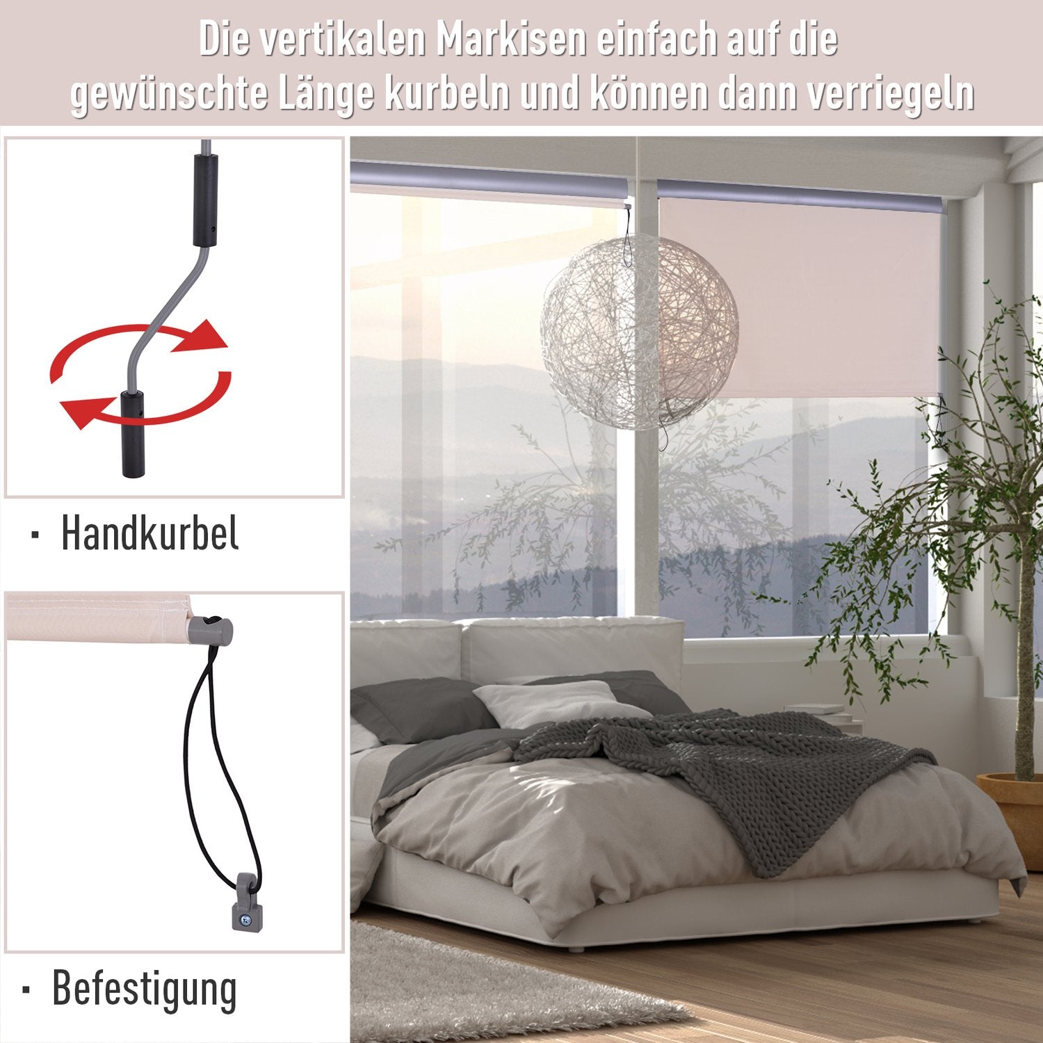 Vertikal Markis, Vind & Sekretessskärm, 140x250cm Cream