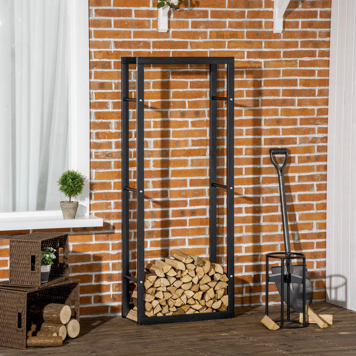 Vertikal trähylla, kapacitet 100 kg, metallram, 60x25x150 cm