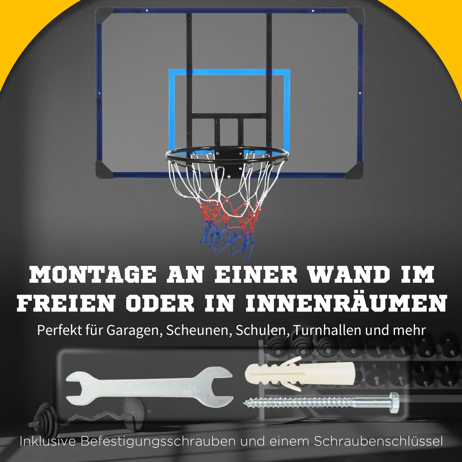 Väggmonterad utomhusbasketbåge, stål, 113x61x73 Cm
