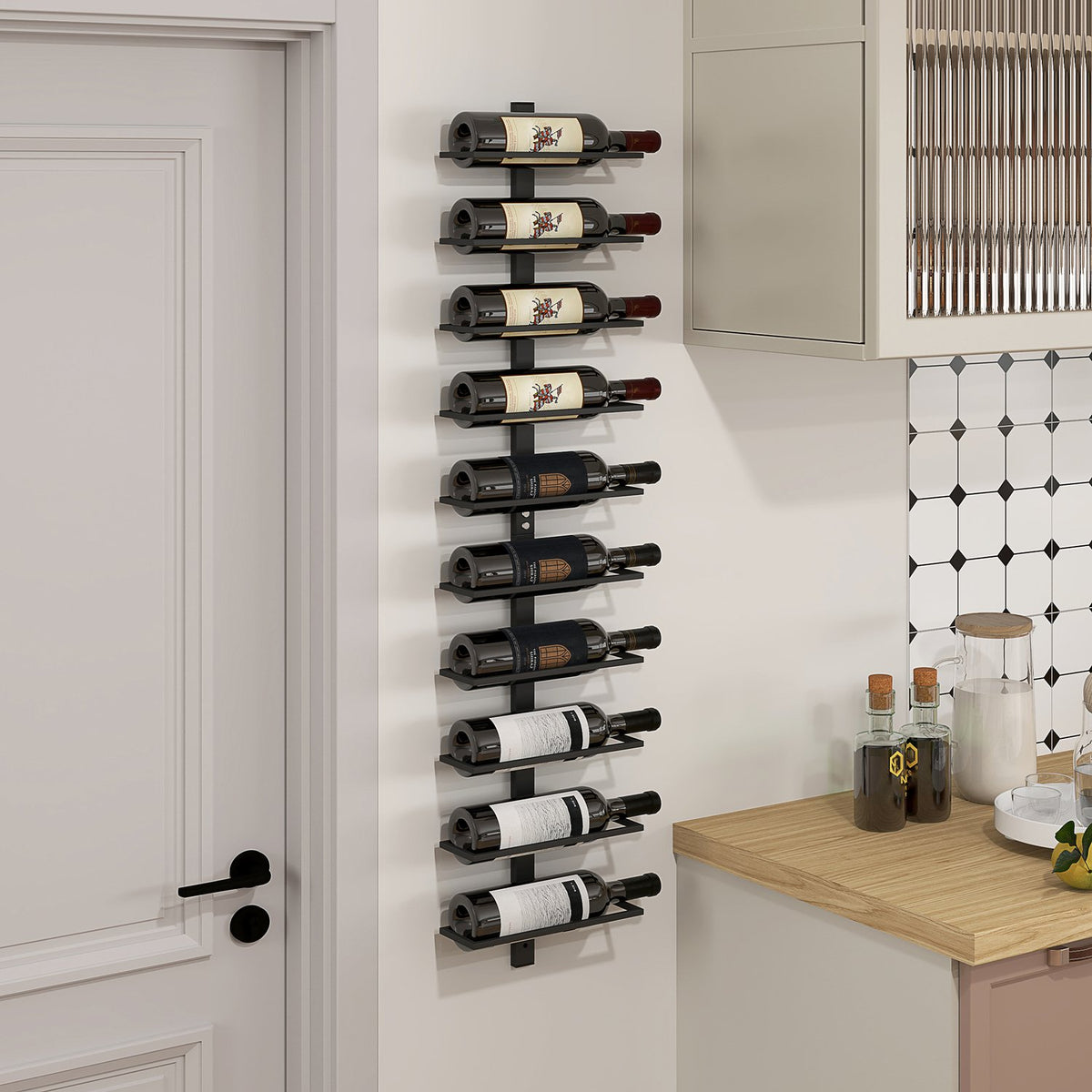Porte-bouteilles mural en acier pour 10 bouteilles – noir
