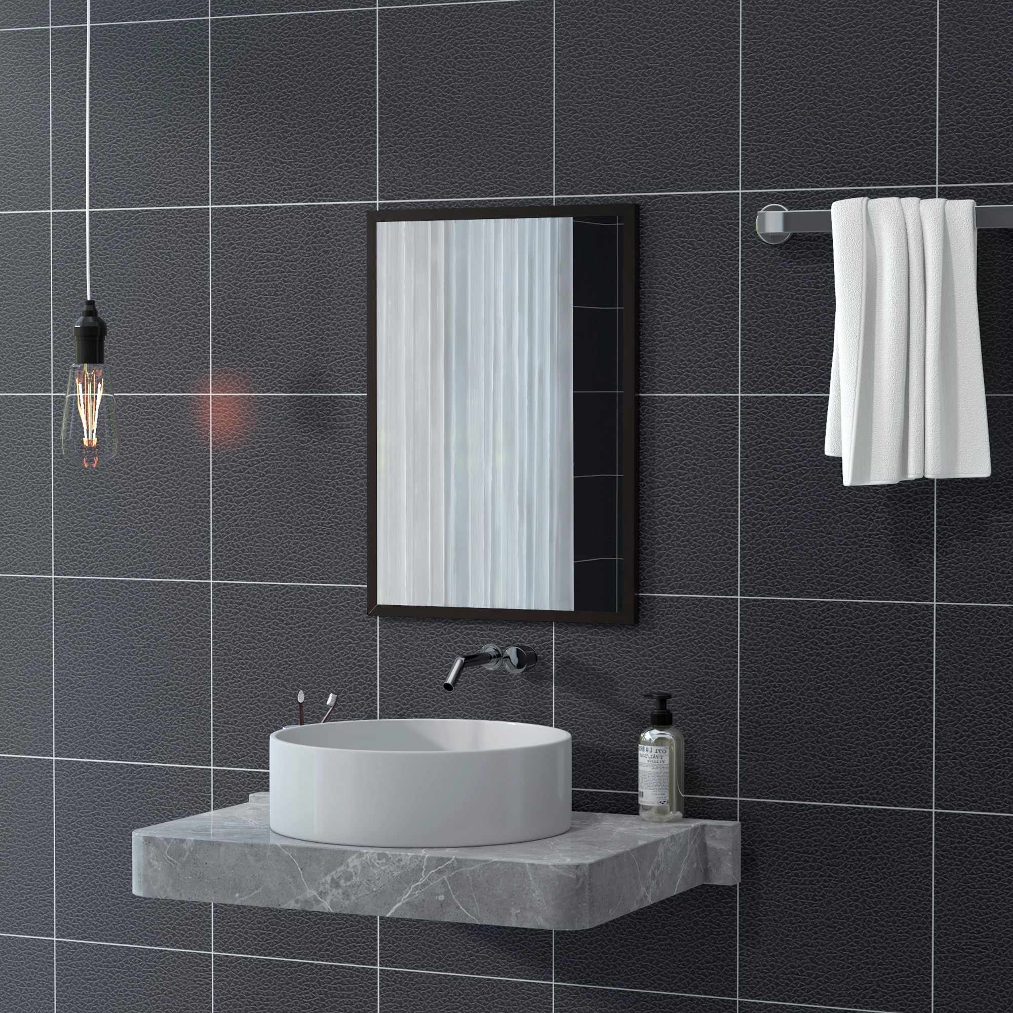 Väggspegel, 50x70 cm, svart MDF-ram, enkel montering