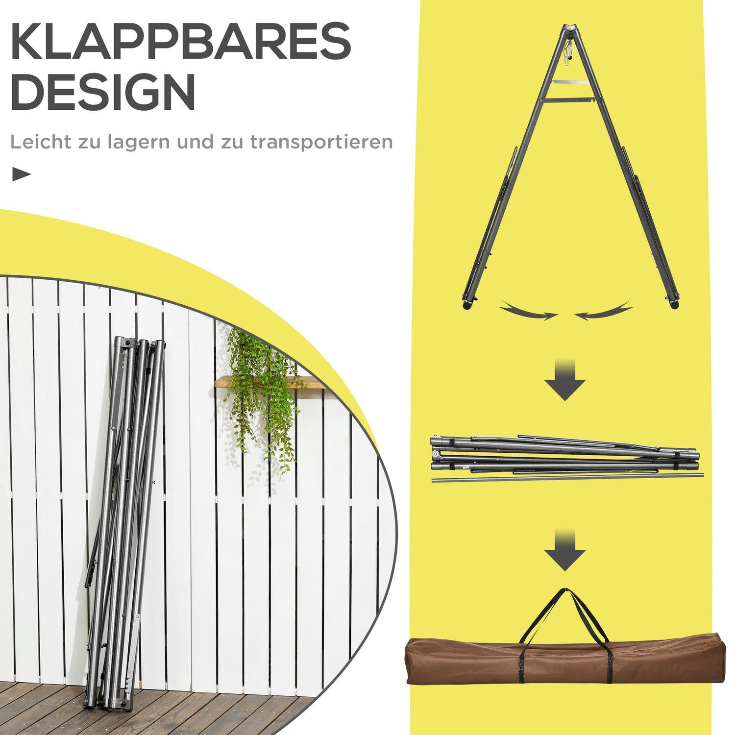 Vikbar 2-i-1 hängmatta ram med klädhängare, 120 kg kapacitet