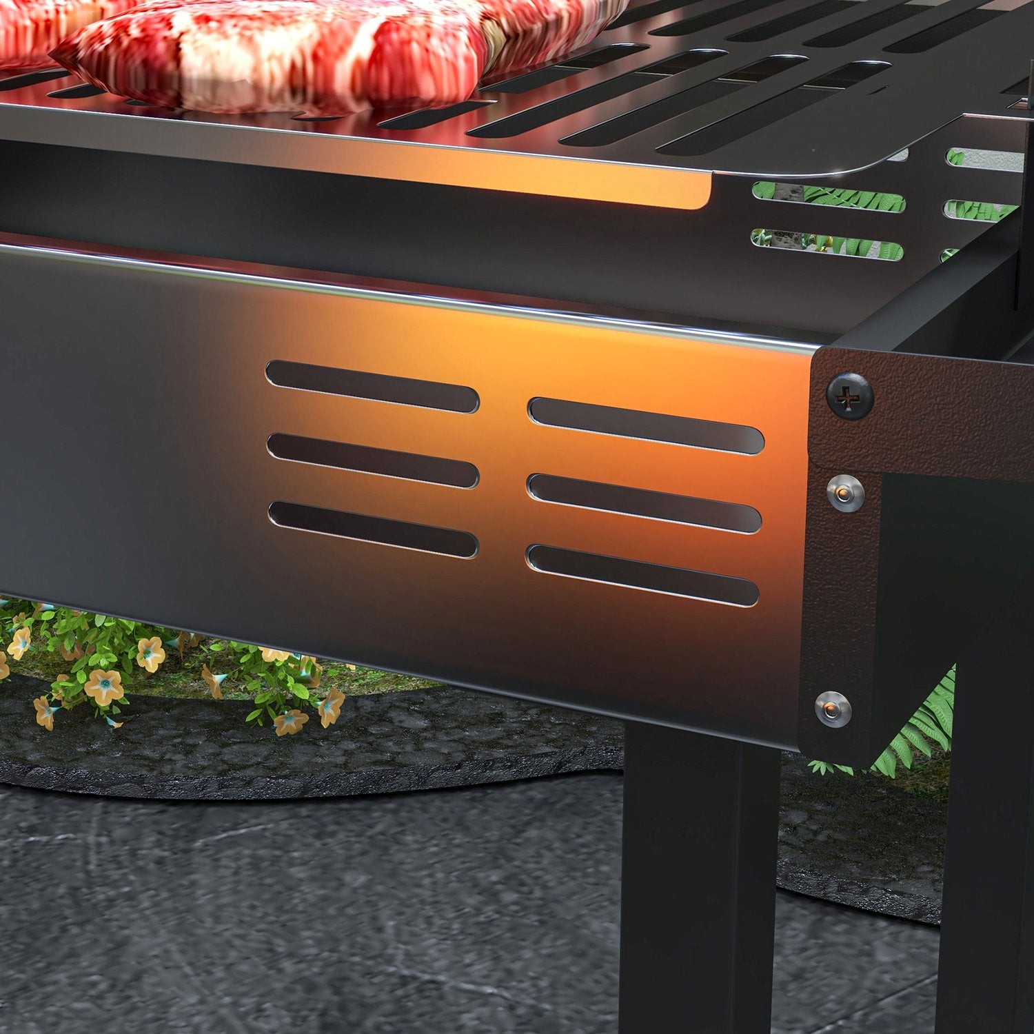 Vikbar kolgrill i rostfritt stål med rotisseriesats