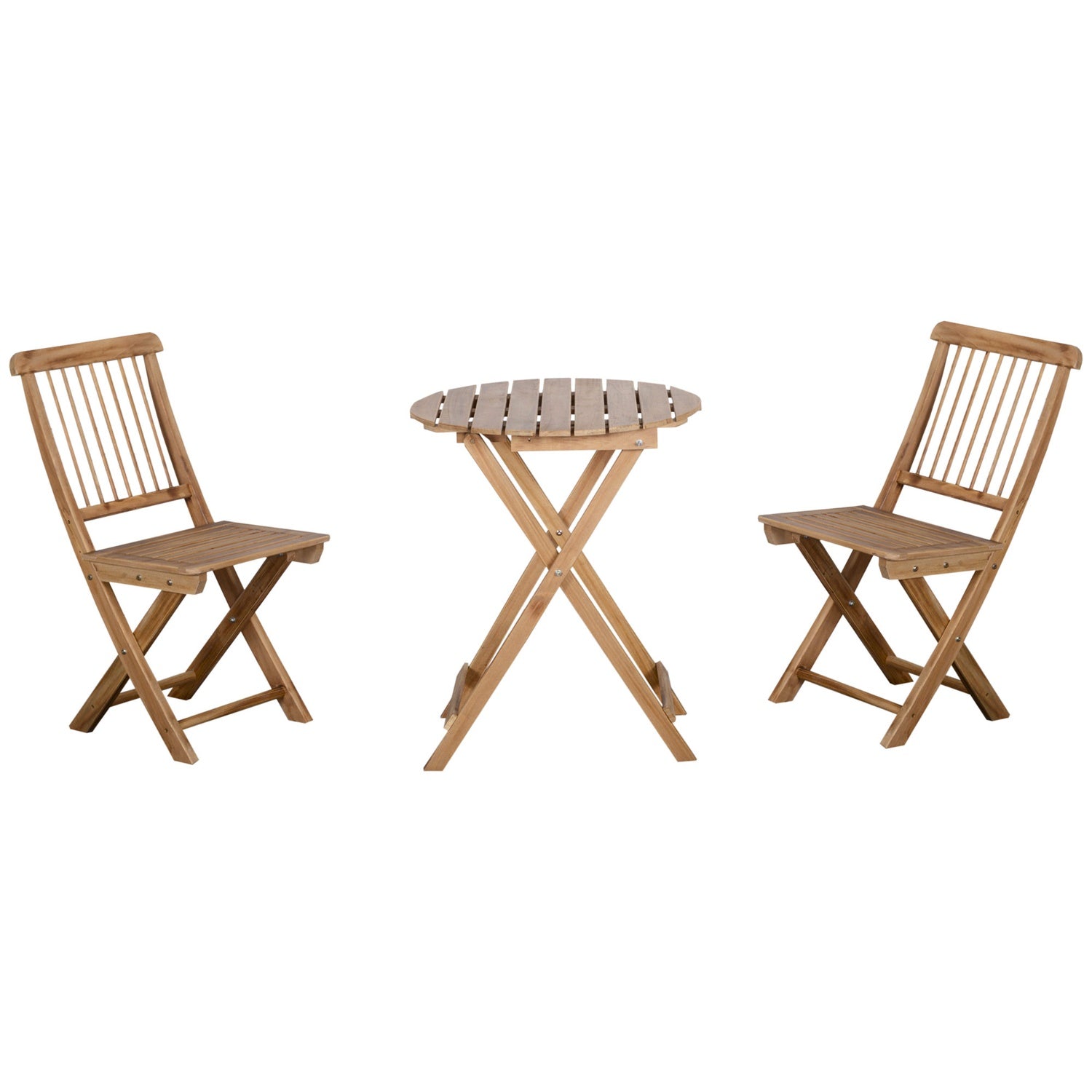 Vikbar träbistroset för 2, naturlig finish