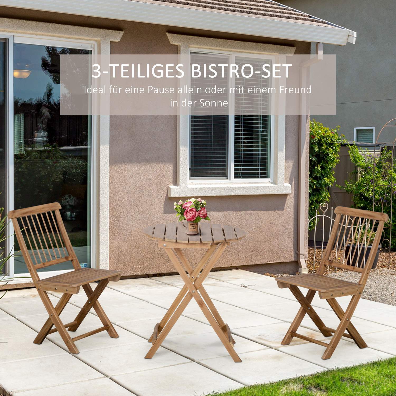 Vikbar träbistroset för 2, naturlig finish