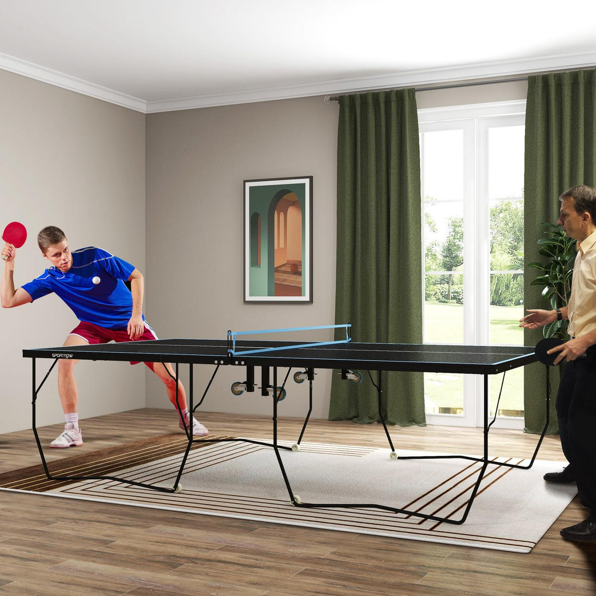 Faltbarer Outdoor-Tischtennistisch, Räder und Netz inklusive