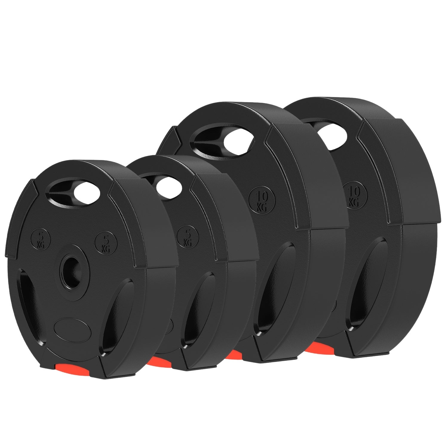Viktset svart hantel, 4-pack – 2x5kg, kompatibel Ø30mm