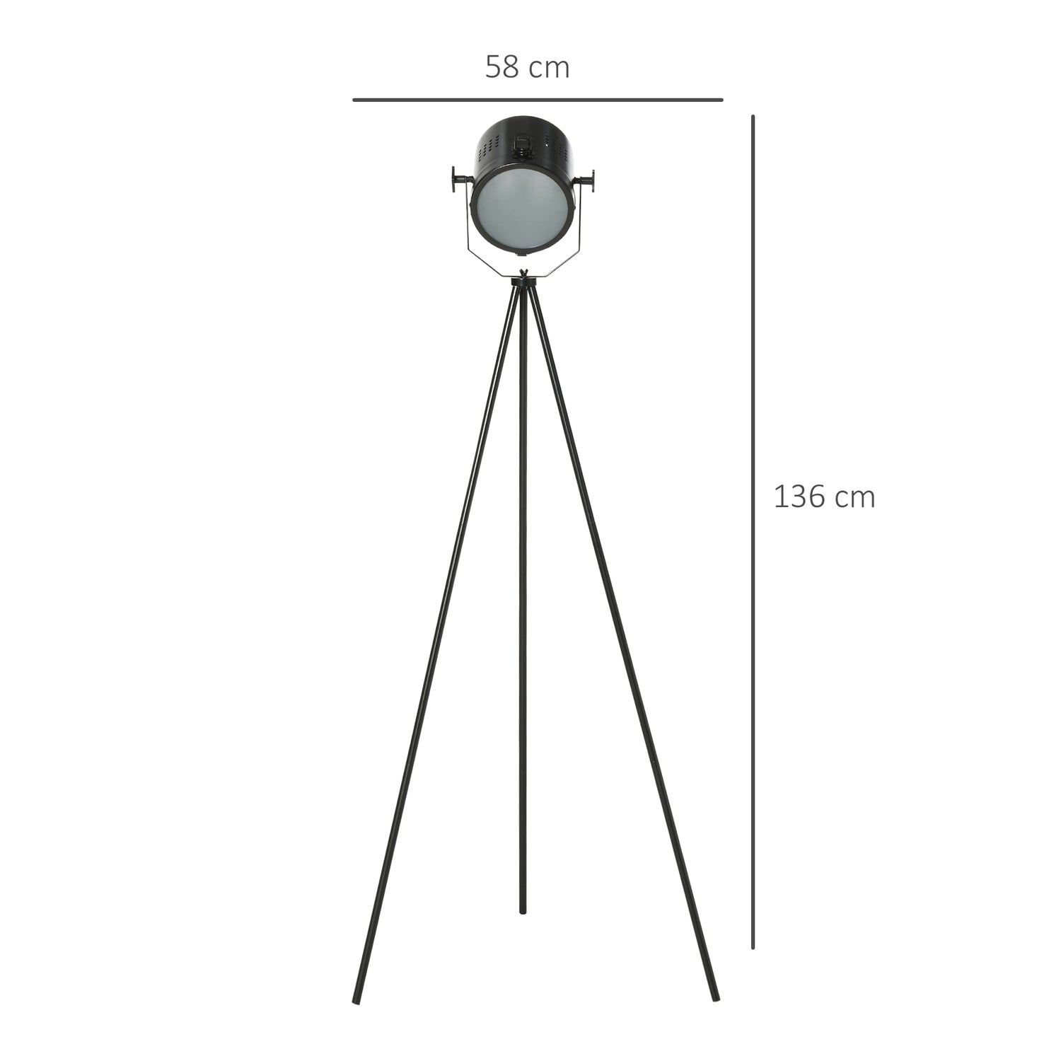 Vintage Black Metal Tripod Golvlampa, E27, Ø58x136cm