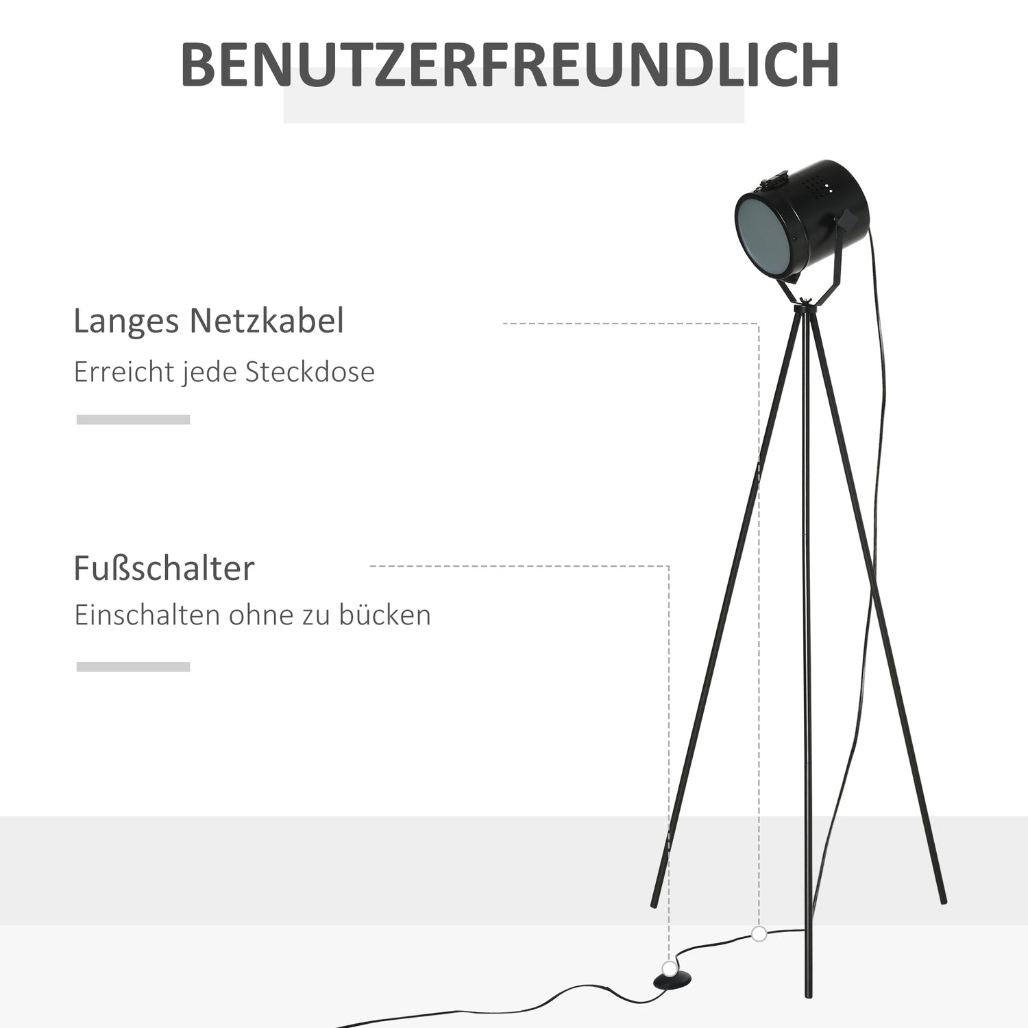 Vintage Black Metal Tripod Golvlampa, E27, Ø58x136cm