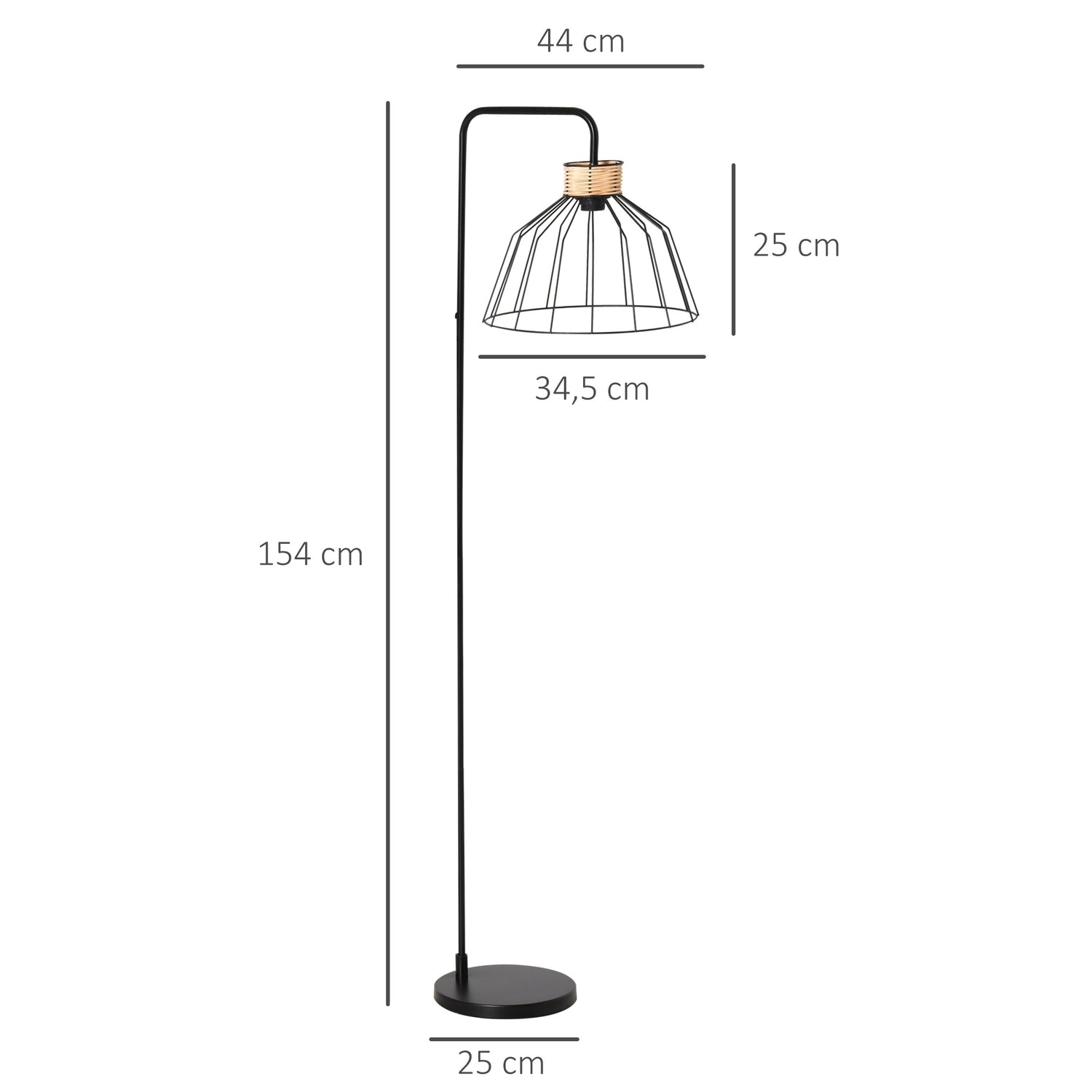 Vintage golvlampa med E27 sockel, metall & rotting, svart